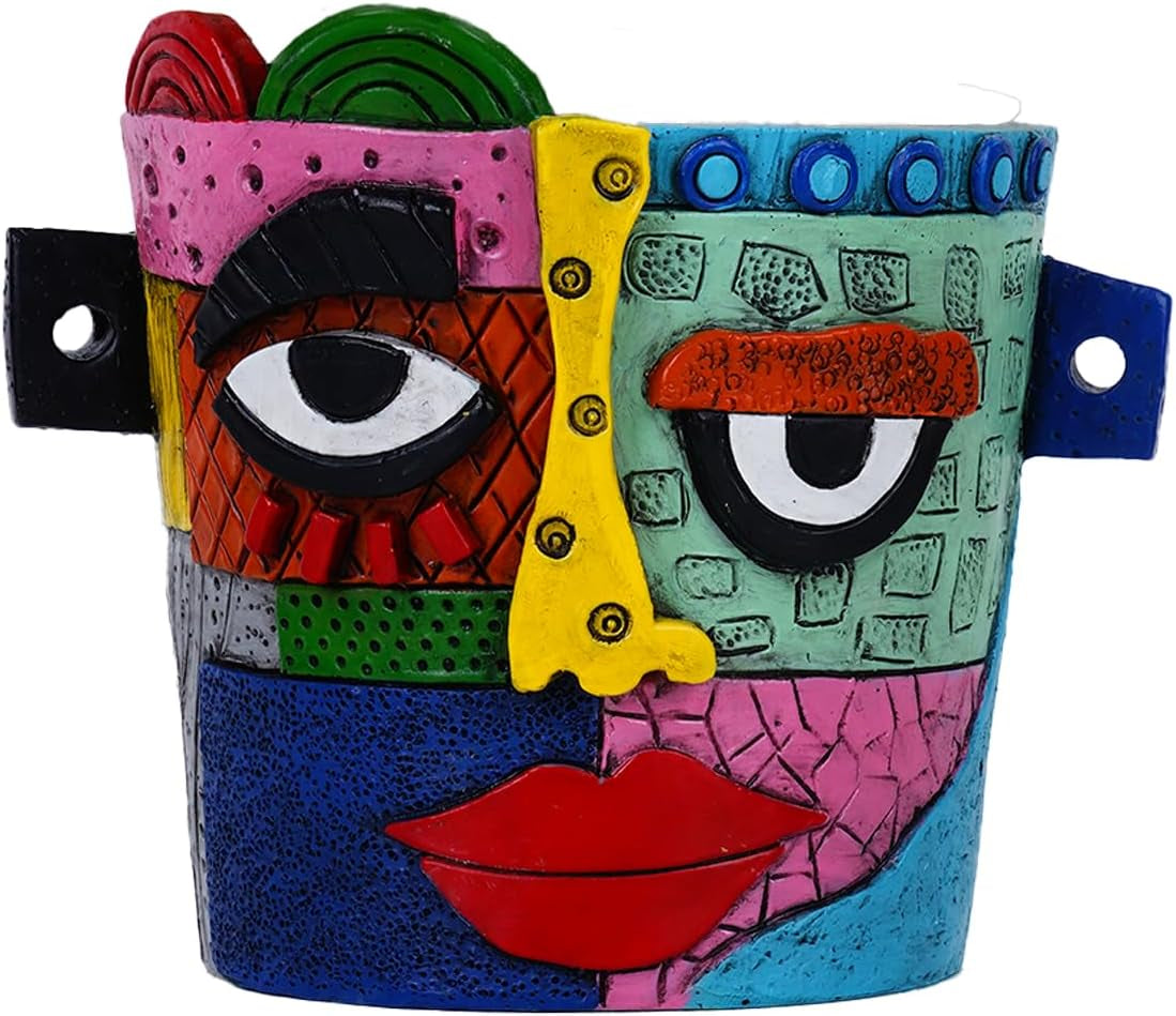 Abstract Face Plant Pot, Picasso Head Planter for Indoor Plants, Funny Face Flower Pot, Colorful Succulents Vase for Outdoor Garden and Home Decor (No Drainhole, Drillable)
