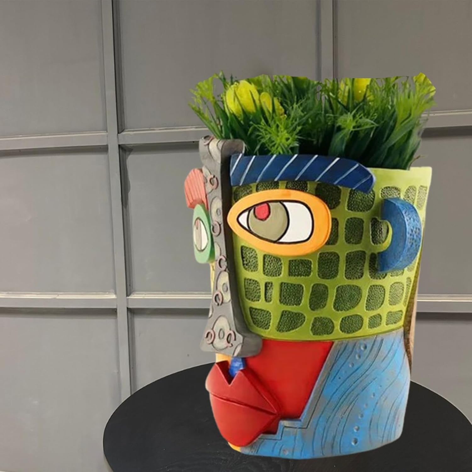 Picasso Brutalist Abstract Beauty Flower Pot Ornaments Head Planter Pots Container Face Planters Pots Head Colorful Face Art Resin Flower Pot (Modern Big)