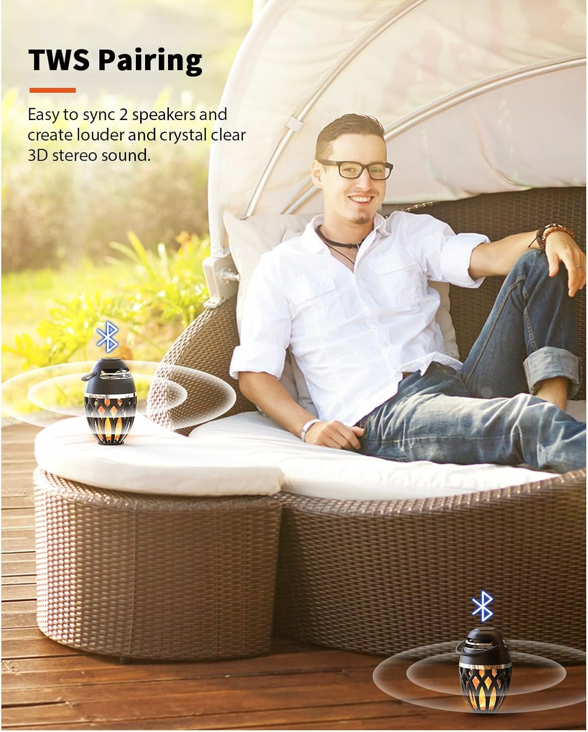 2 Pack Outdoor Bluetooth Speakers,Wireless Speakers with LED Flame Flickers,Ip5X Waterproof Torch Lights Lantern Speakers for Patio Yard Pool Party,Gifts for Men/Women