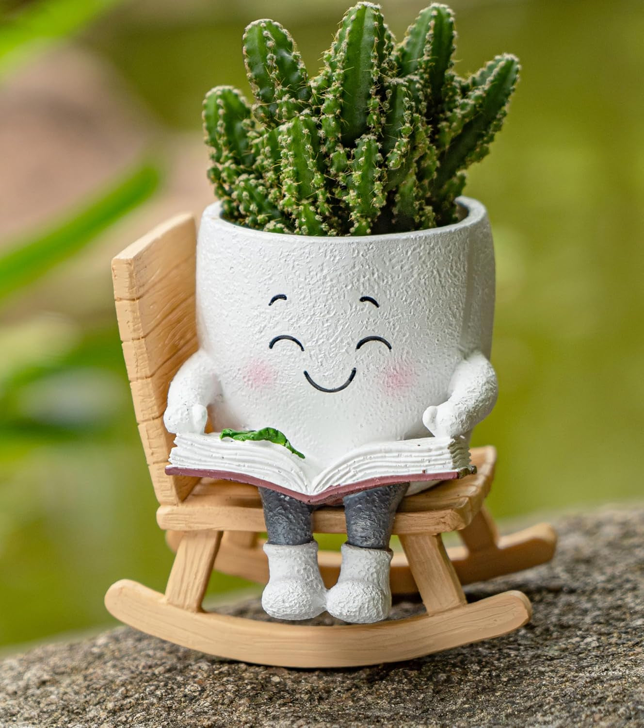 Rocking Chair Smiley Face Planter,Cute Plant Pots for Indoor Outdoor Plants,Succulent Pots with Drainage Hole,Unique Funny Flower Pot for Succulents,Plant Gifts for Mother'S Day, Birthday, Christmas