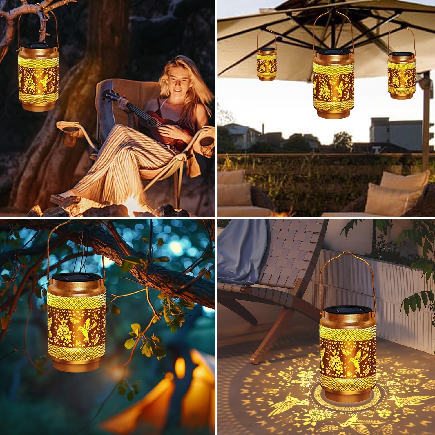 Mothers Day Gifts Solar Lanterns Outdoor Waterproof Hummingbird Garden Decor,Birthday Gifts for Women Mom Grandma,Hanging Solar Hummingbird Lights outside Hollowed-Out Lantern for Patio,Yard Art,Porch