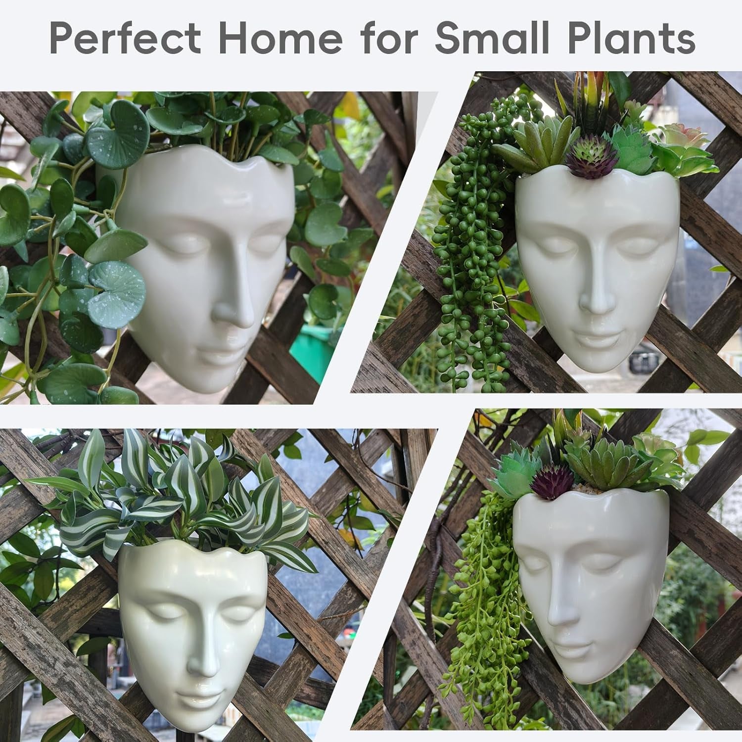 Ceramic Face Wall Planter, White Head Vase with Drainage Hole, Modern Art Indoor Outdoor Wall Mounted Succulent Planter, Elegant Home Garden Decor