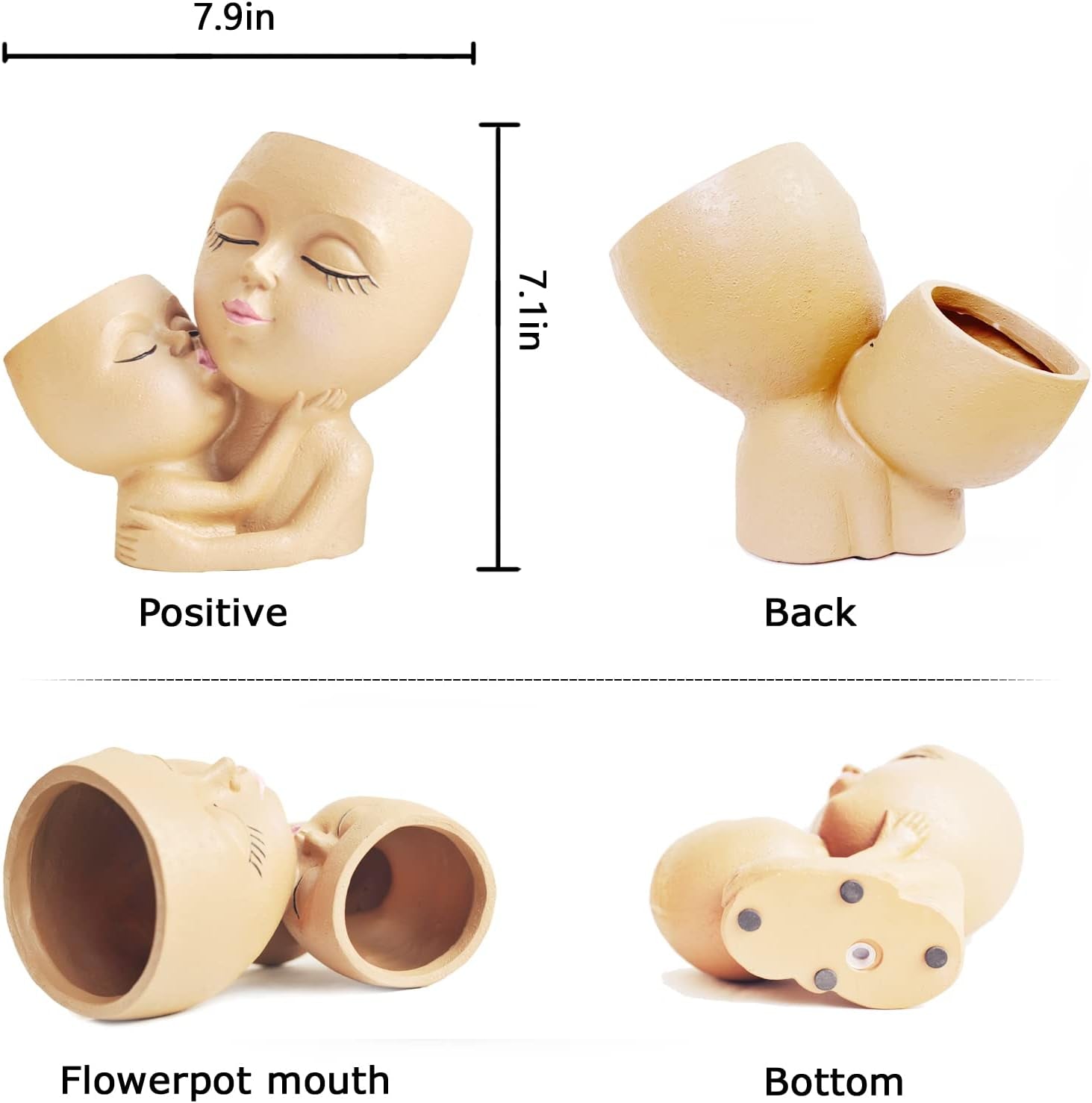 Head Planter Mother and Child Cute Face Planter Pots Head Resin Flower Pots for Indoor Plants with Drainage Hole(Mother&Child-Khaki)