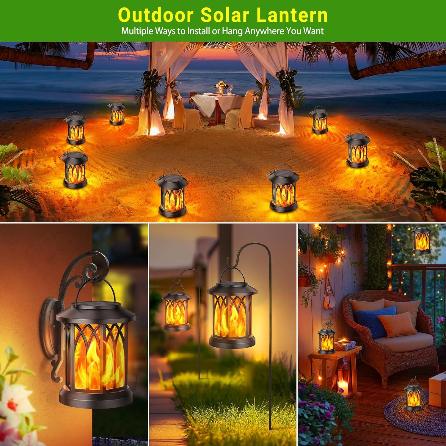 4 Pack Solar Lantern Outdoor Lights, Upgraded Flickering Flame Solar Lanterns Lights Outdoor Waterproof, Hanging Lantern Decorative, Solar Powered Lanterns for Yard Patio Path Tree Garden Decor