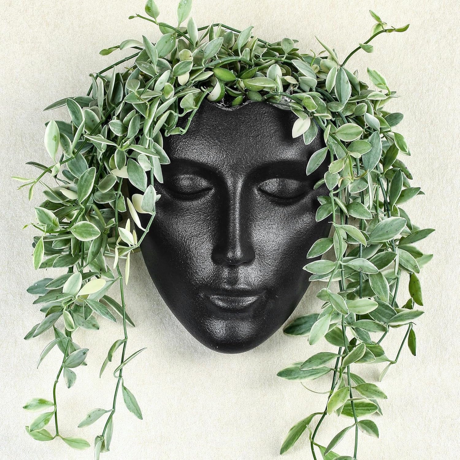 Ceramic Female Form Face Vase - Modern Sculpture Planter Pot, Human Face Shaped Vase, Wall Hanging Plant Pot with Drainage for Home Decor Centerpieces, Office or Outdoor Hanging Decor