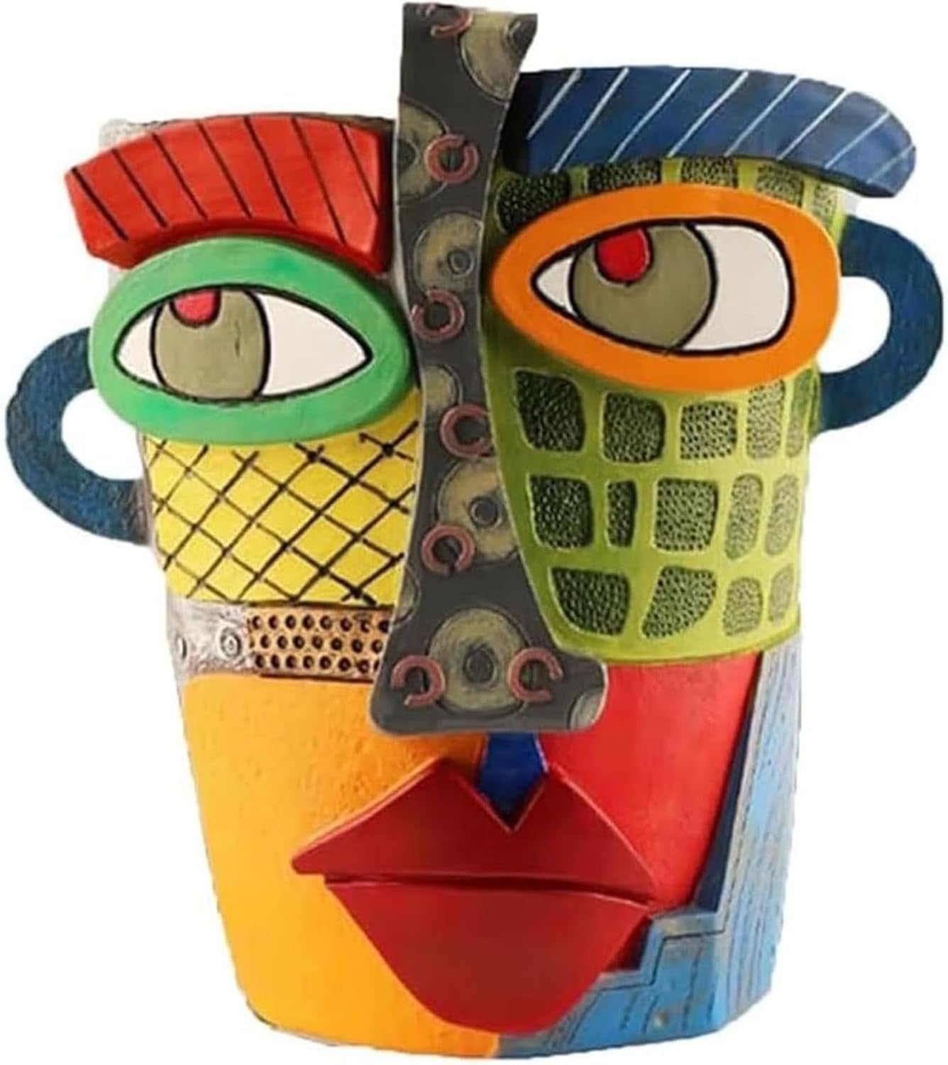 Picasso-Inspired Abstract Face Flower Pot | Unique Head Planter with Drainage Hole | Vibrant Colors & Quirky Art Decor (Tears)