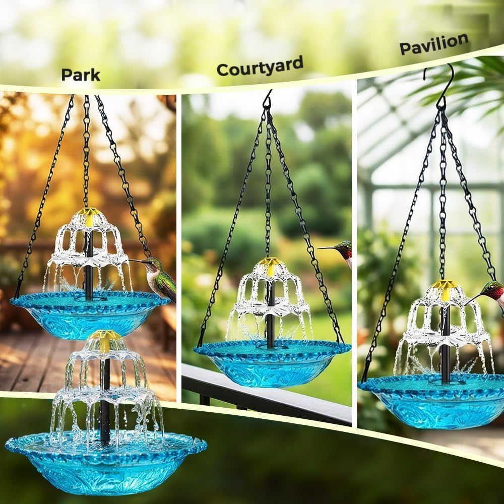 Solar Cascade Hanging Bird Bath Fountain, 2026 Upgraded Hanging Bird Bath with Flowing Water for Outdoors Garden Patio Backyard Lawn Decor (Red)