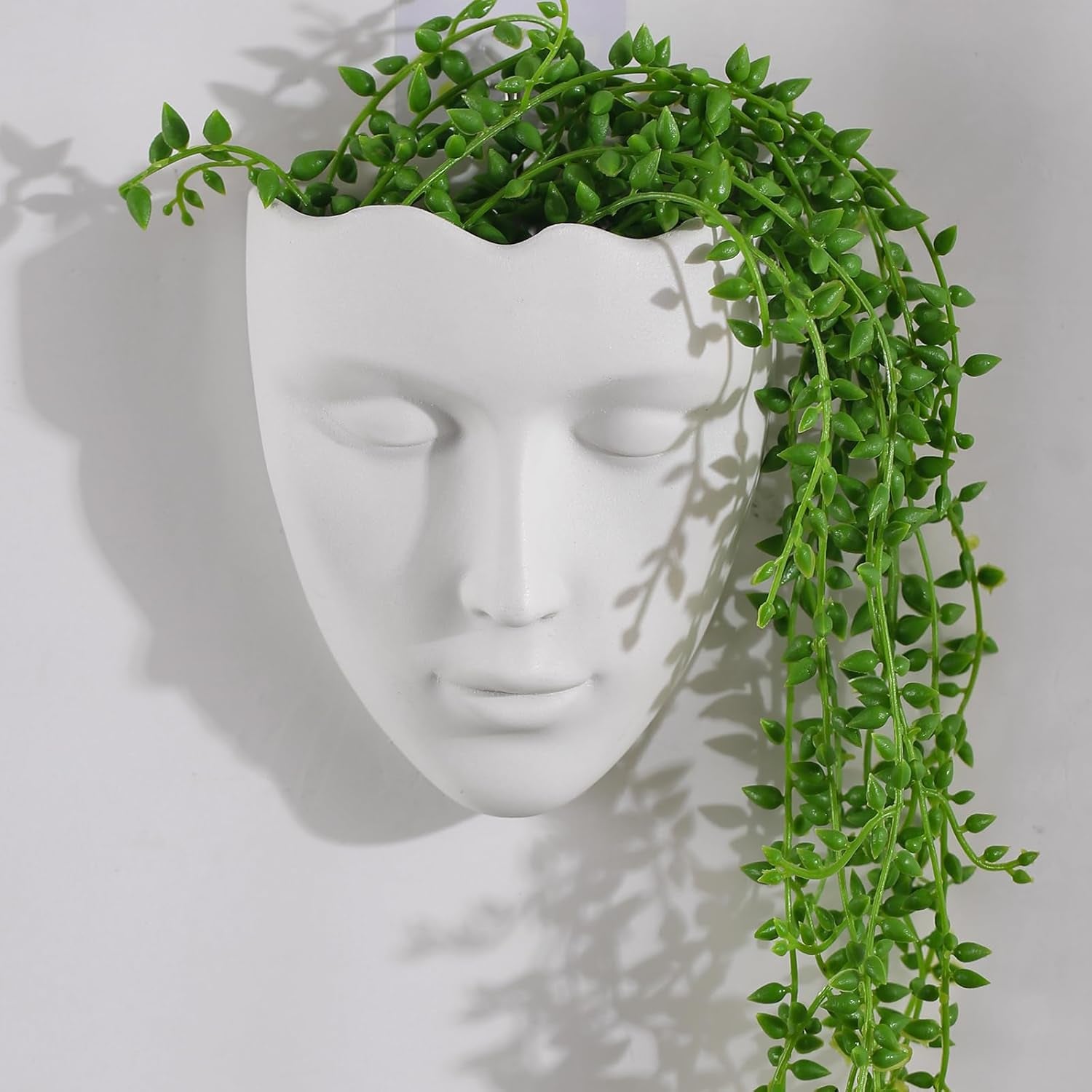 Ceramic Female Form Face Vase - Modern Sculpture Planter Pot, Human Face Shaped Vase, Wall Hanging Plant Pot with Drainage for Home Decor Centerpieces, Office or Outdoor Hanging Decor