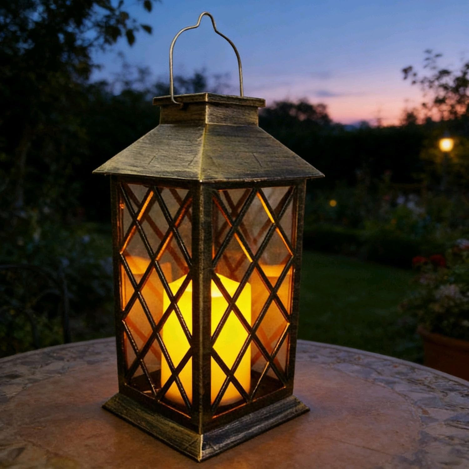 Solar Lanterns Outdoor Hanging Garden Lantern Waterproof LED Flickering Flameless Candle Mission Lights for Table,Outdoor，Mothers Day Gifts Mom Wife (1Pack)