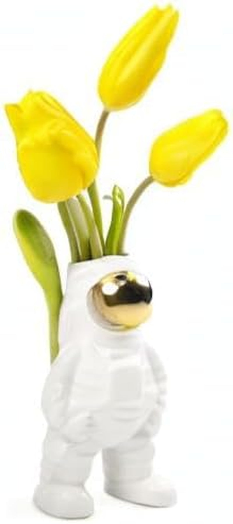 - Astronaut Shape Vase, Planter Simple Modern Flower Bud Vase, White and Gold (Medium)