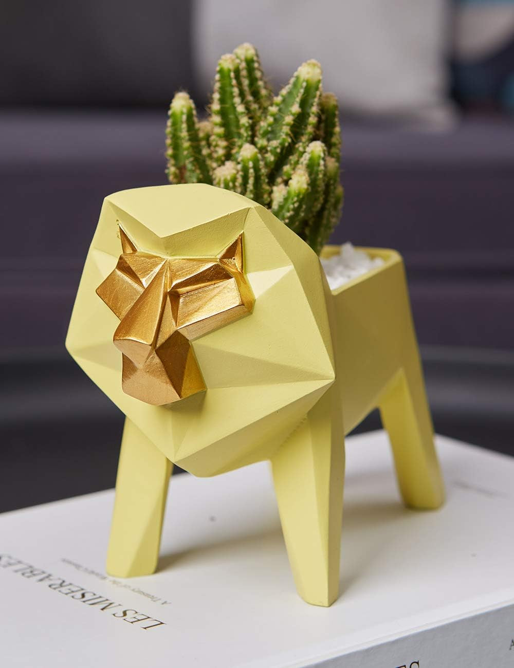 Lion Statue Planter Succulent Pot Modern Animal Sculpture Home Decor Gift for Living Room Office 6.1 Inch