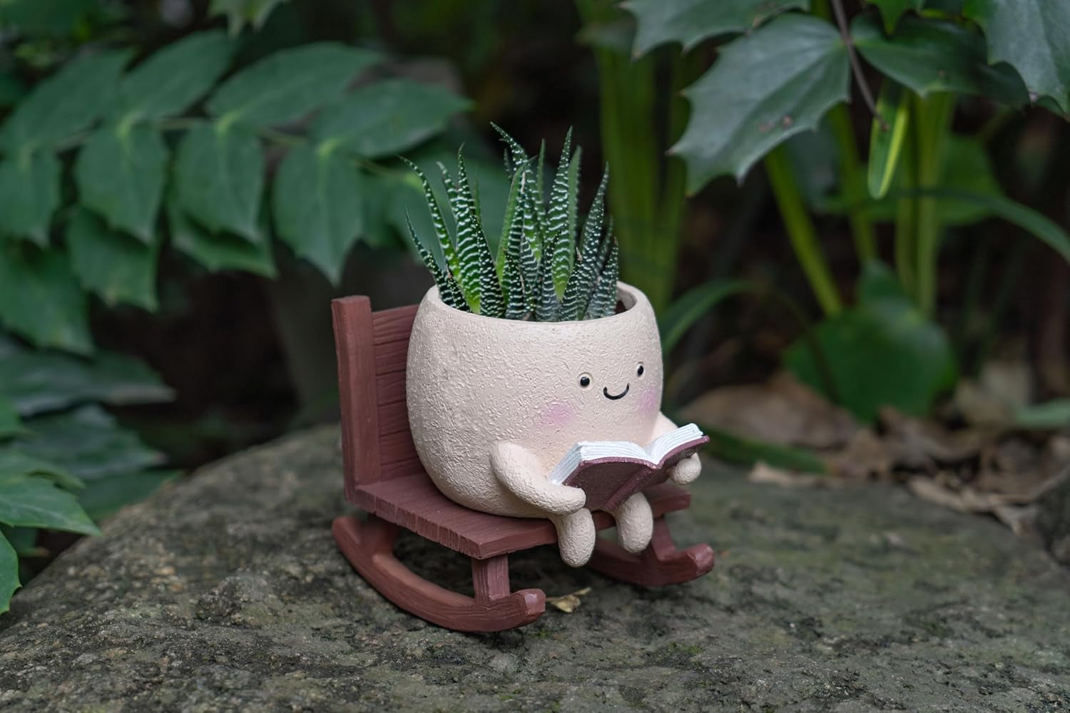 Rocking Chair Smiley Face Planter,Cute Plant Pots for Indoor Outdoor Plants,Succulent Pots with Drainage Hole,Unique Funny Flower Pot for Succulents,Plant Gifts for Mother'S Day, Birthday, Christmas