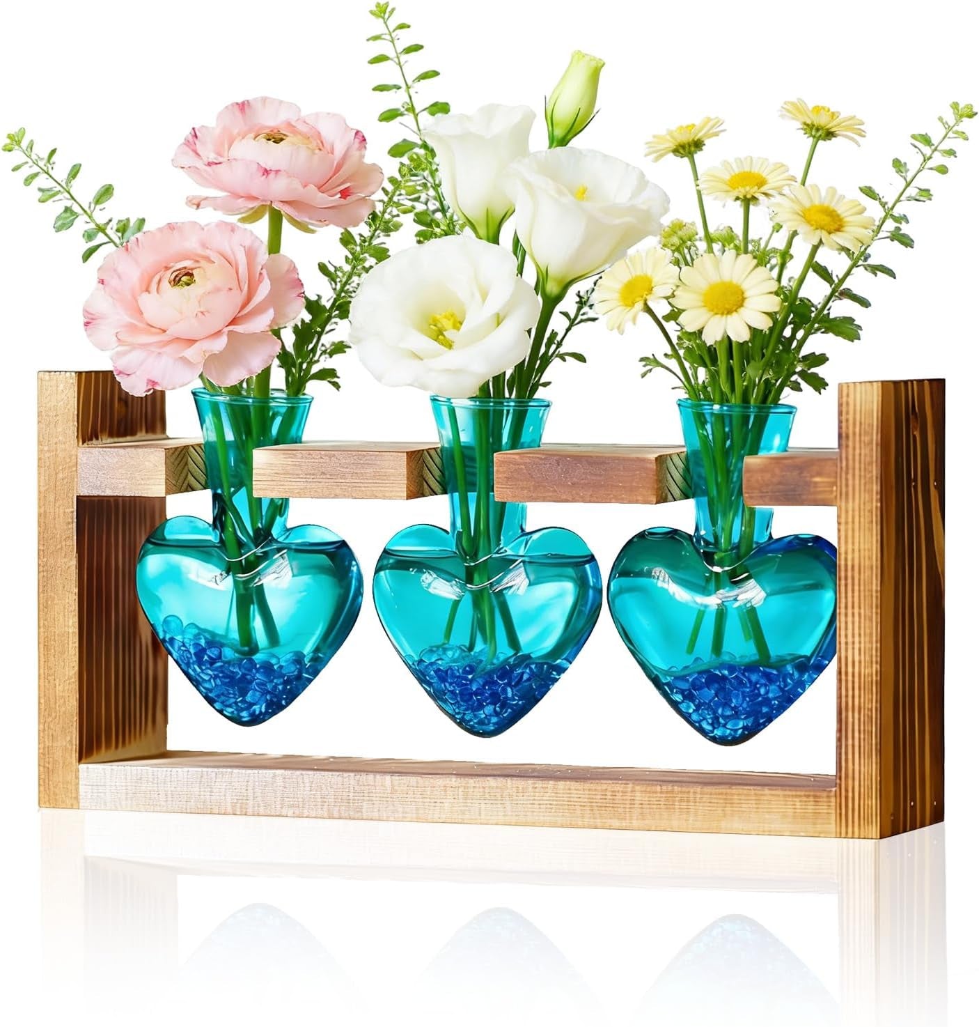 Plant Terrarium Propagation Stations: Mothers Day Gifts for Mom Plant Lovers Women Wife Daughter - 3 Bulb Glass Vases with Wooden Stand Tabletop for Hydroponics Home Garden Decor