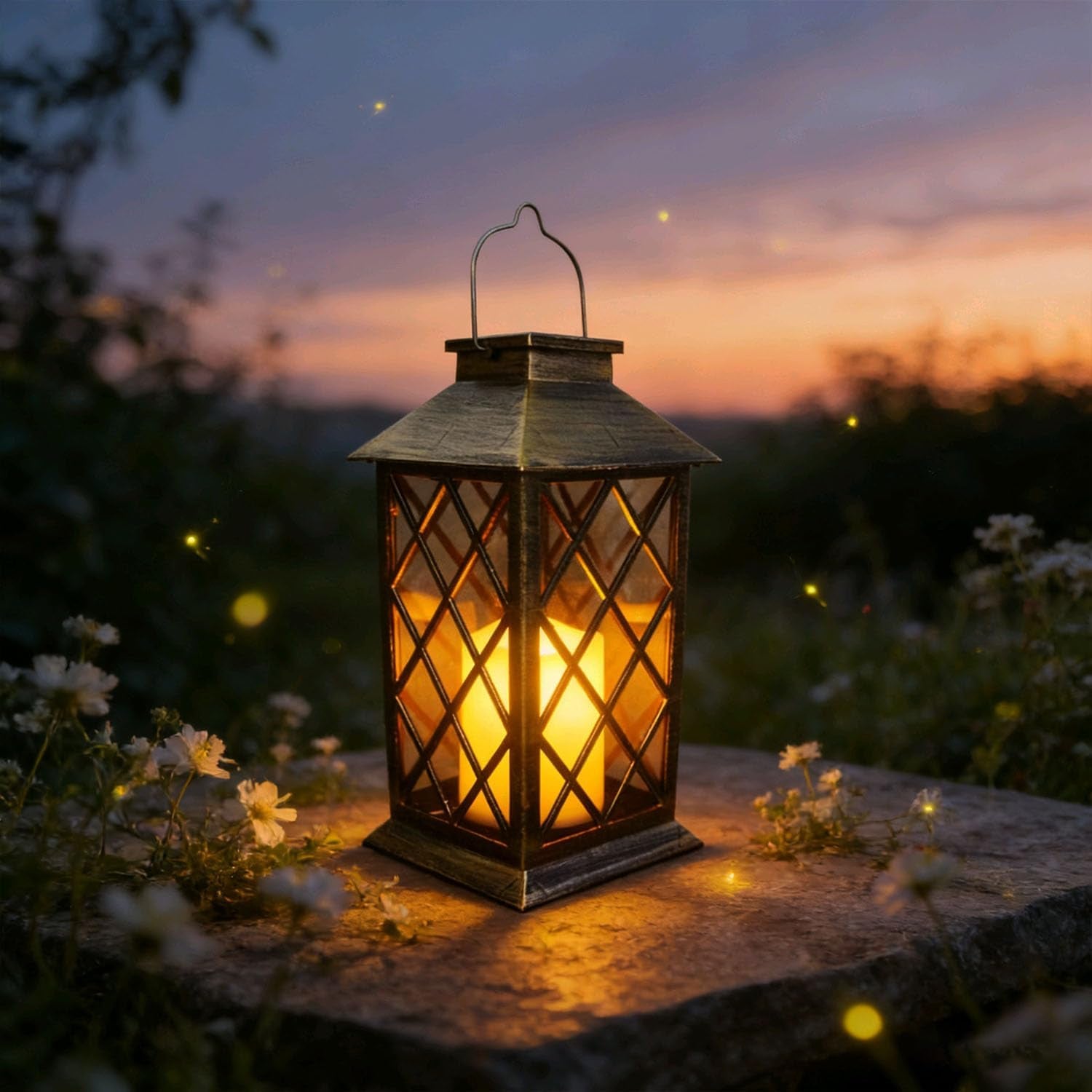 Solar Lanterns Outdoor Hanging Garden Lantern Waterproof LED Flickering Flameless Candle Mission Lights for Table,Outdoor，Mothers Day Gifts Mom Wife (1Pack)