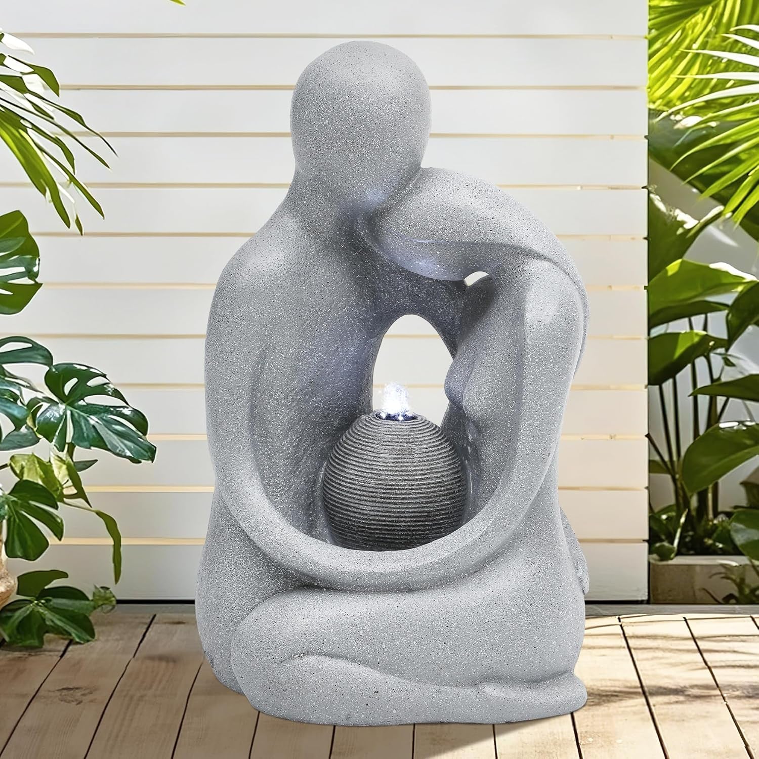 19.5" Tall 4-Tier Pedestal Outdoor Water Fountain with LED Lights and Pump, Relaxing Garden Fountain Waterfall for Patio, Porch, or Yard