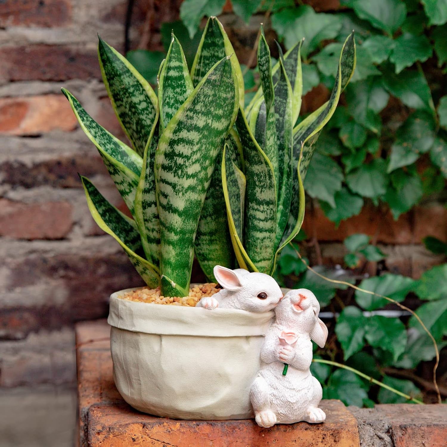 Rabbit Flower Pot Succulent Planter Garden Pots, Bunny Decorative Flower Pot,Animal Shaped Cartoon Planter Pots, Art Decorations for Mom Women （Flower with Drainage Hole）