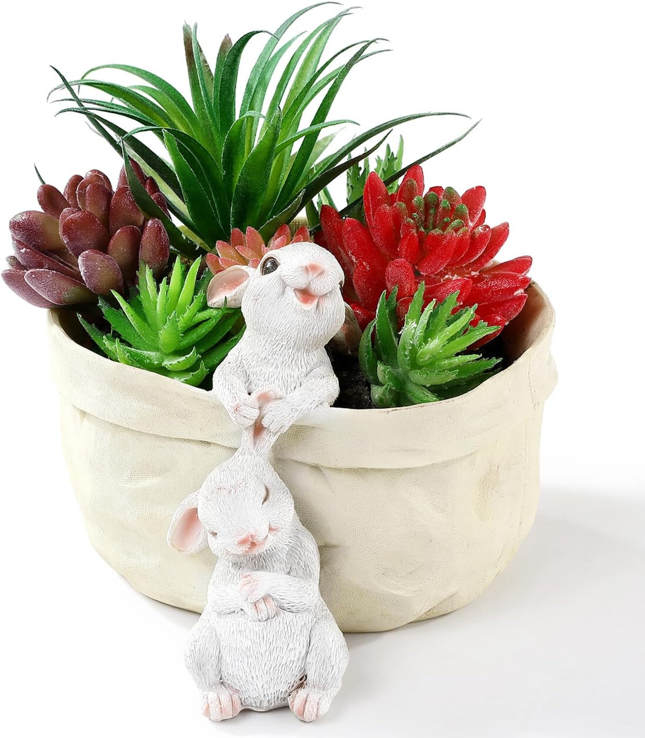 Rabbit Flower Pot Succulent Planter Garden Pots, Bunny Decorative Flower Pot,Animal Shaped Cartoon Planter Pots, Art Decorations for Mom Women （Flower with Drainage Hole）