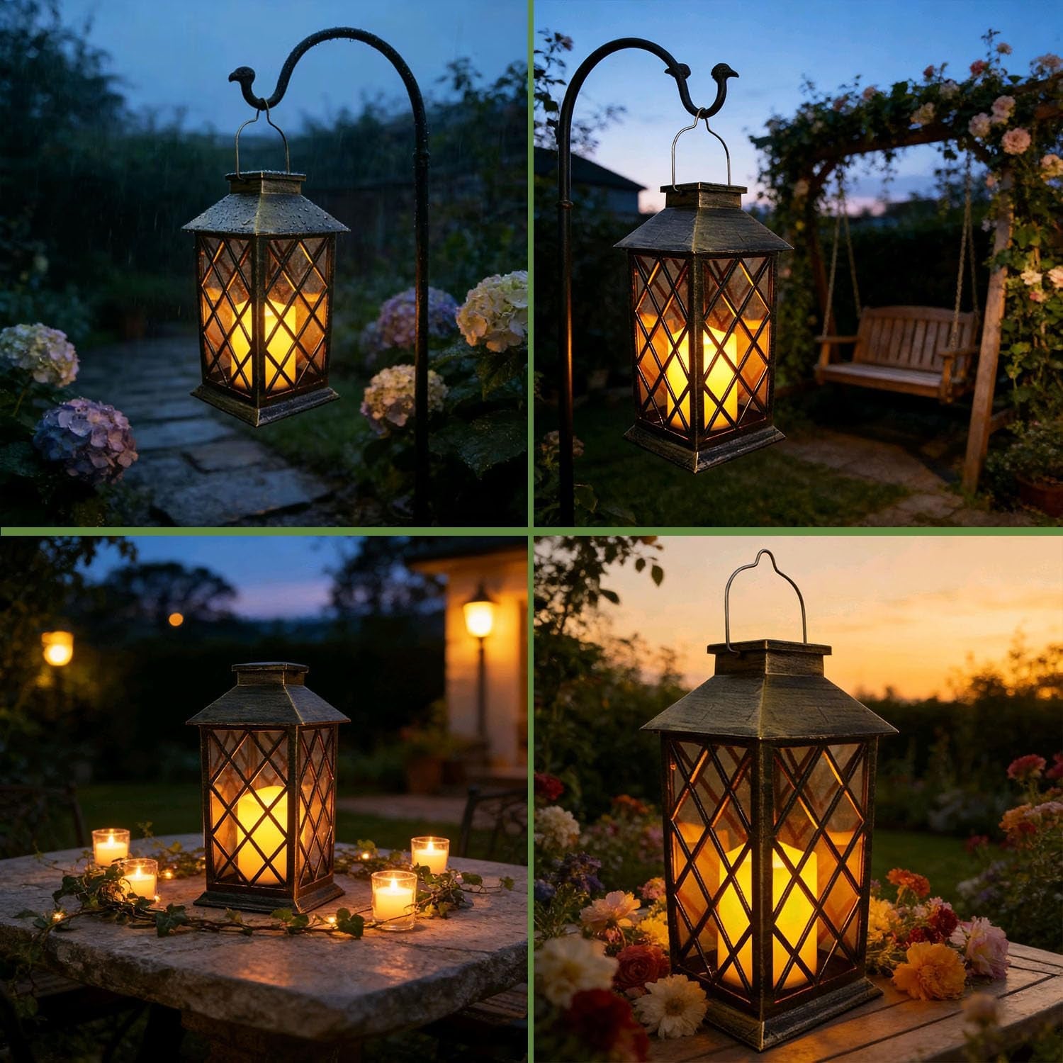 Solar Lanterns Outdoor Hanging Garden Lantern Waterproof LED Flickering Flameless Candle Mission Lights for Table,Outdoor，Mothers Day Gifts Mom Wife (1Pack)