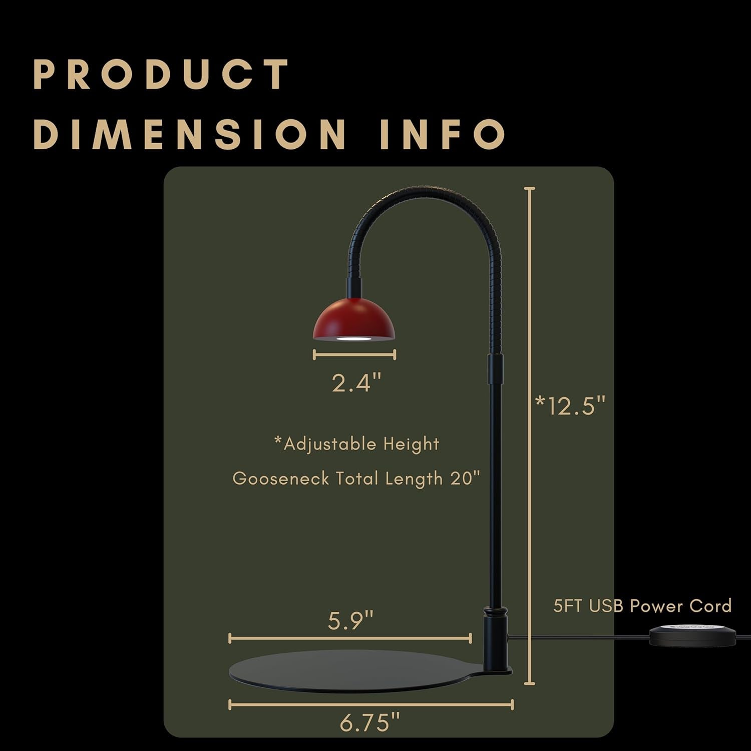 Desktop Grow Lamp Terrarium Light Plant Light on Table with Flexible Gooseneck Lamp for Terrarium Kitchen Vetegable Succulent Lamp with Auto Timer 3/6/12Hrs, 4 Brightness Levels (Red)