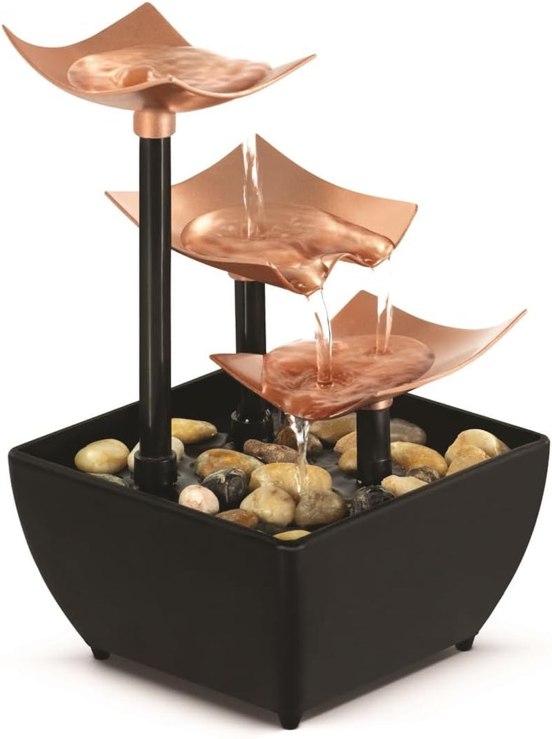 Tabletop Water Fountain, 3 Tier Indoor Waterfall Fountain with Natural River Rocks, Quiet Pump for Relaxation, Zen Home & Office Desk Décor, AA Battery Powered