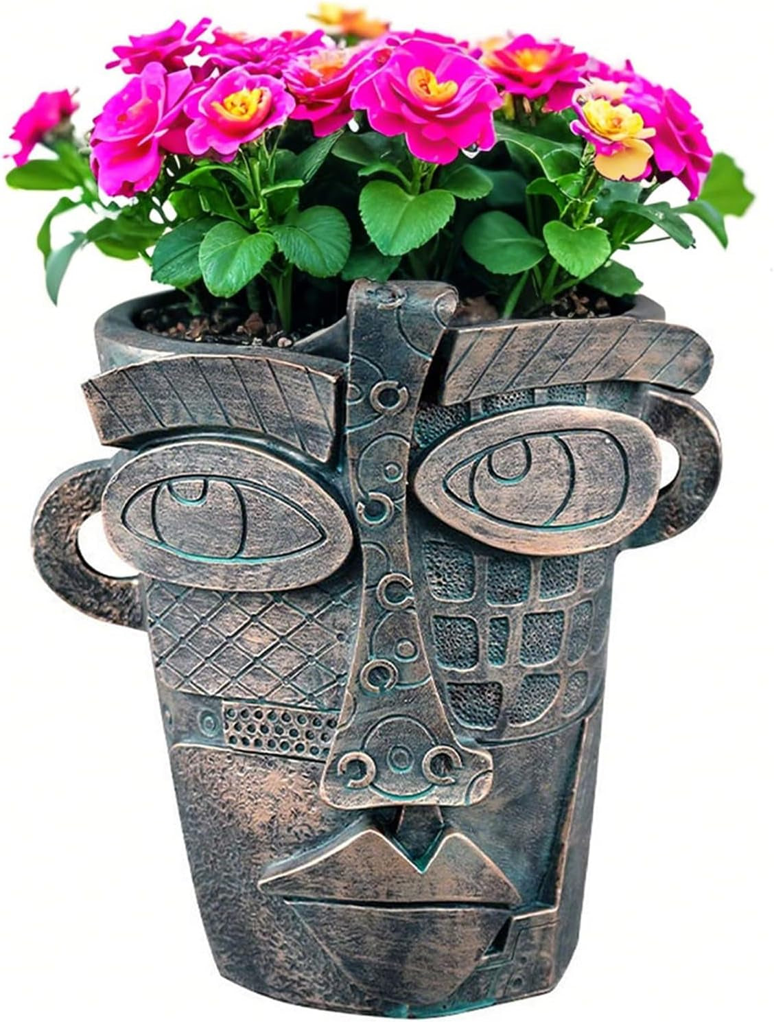 Picasso-Inspired Abstract Face Flower Pot | Unique Head Planter with Drainage Hole | Vibrant Colors & Quirky Art Decor (Tears)