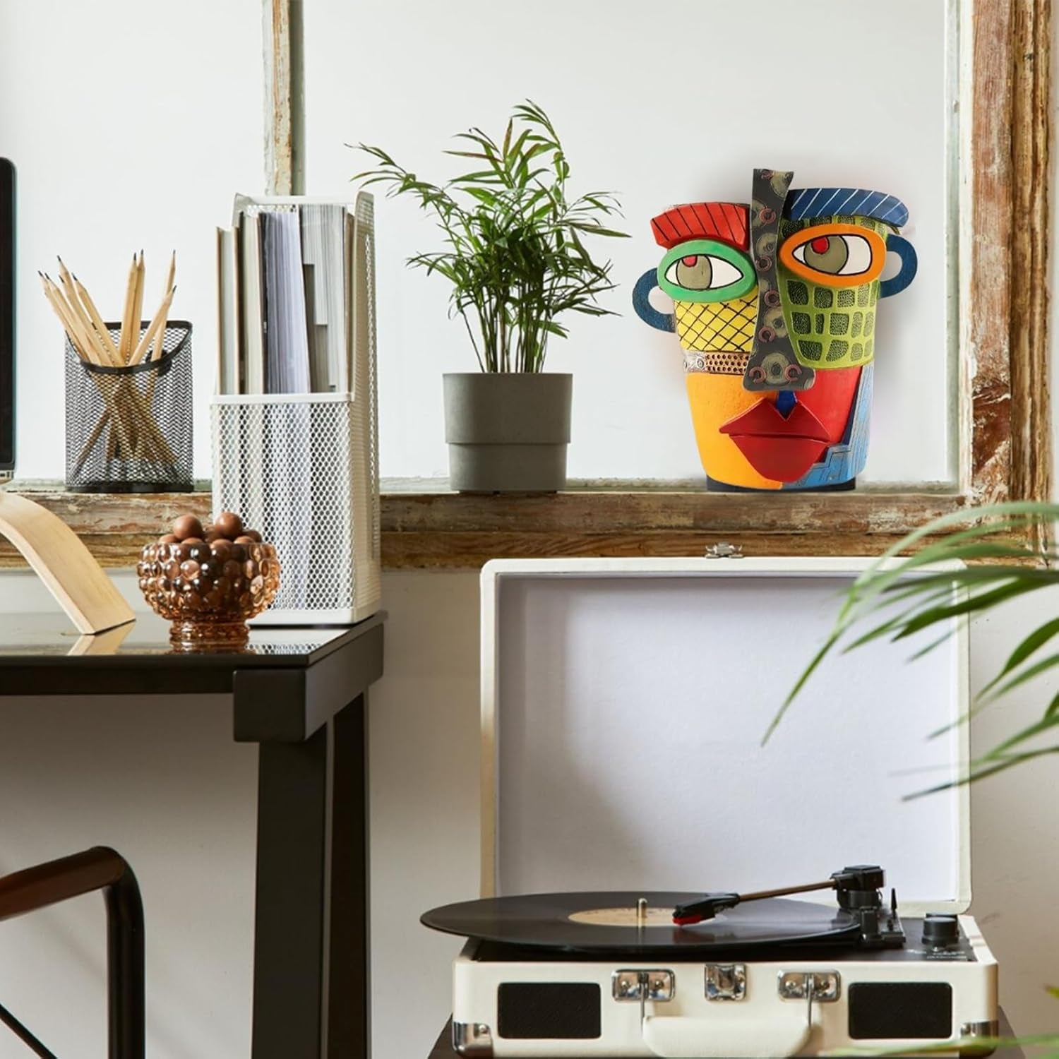 Picasso Brutalist Abstract Beauty Flower Pot Ornaments Head Planter Pots Container Face Planters Pots Head Colorful Face Art Resin Flower Pot (Modern Big)