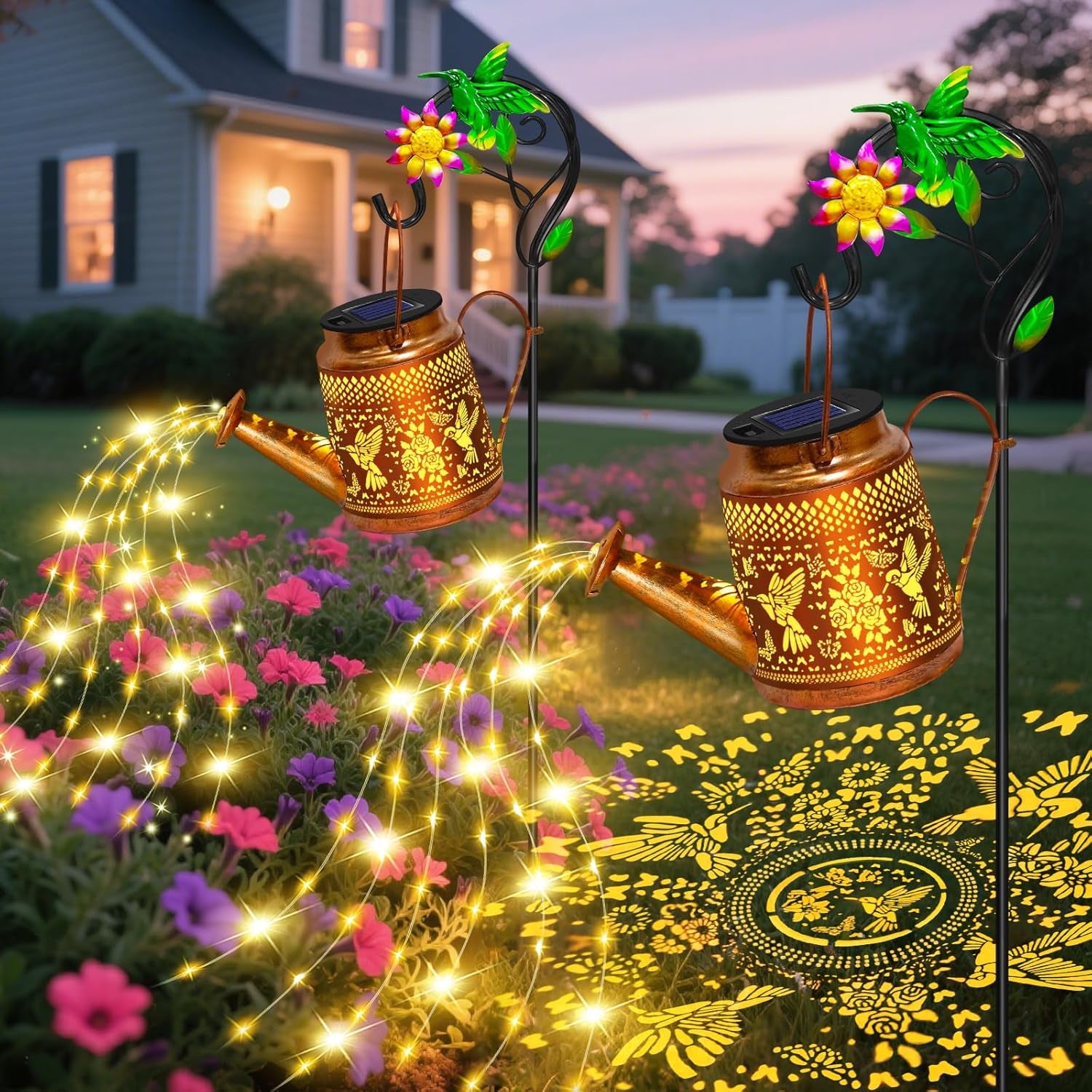 Mothers Day Gifts Solar Lights Outdoor Waterproof Garden Decor,Solar Watering Can Lights Hummingbird Lanterns,Birthday Gift for Mom Women,Decorative Hanging Fairy String Light for Yard Art Patio Porch