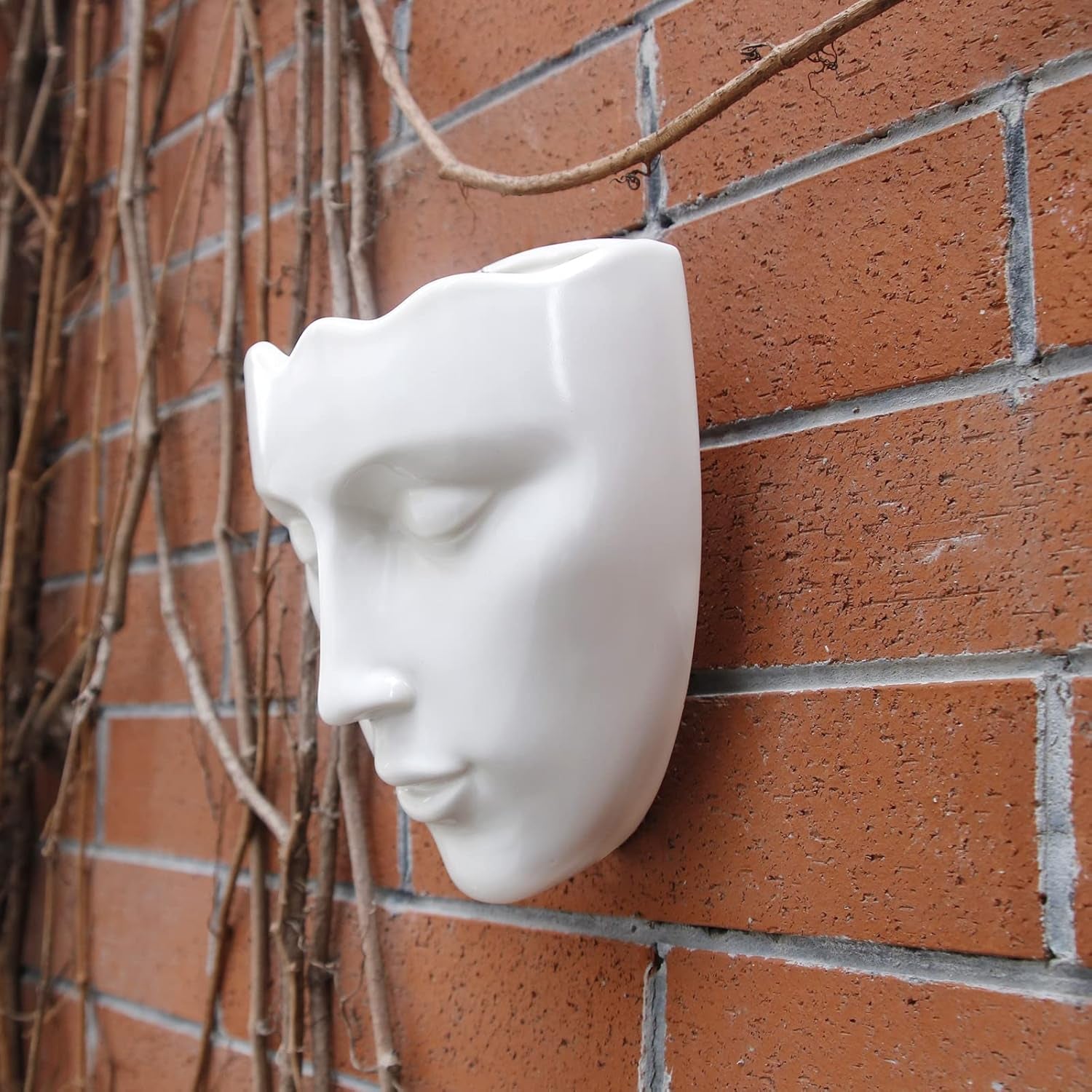 Face Vase,Ceramic Female Form Vase,Modern Sculpture White Planter Pot,Human Face Dried Flower Shaped Vase,Wall Hanging Plant Pot for Home Decor Centerpieces, Office or Outdoor Hanging Decor