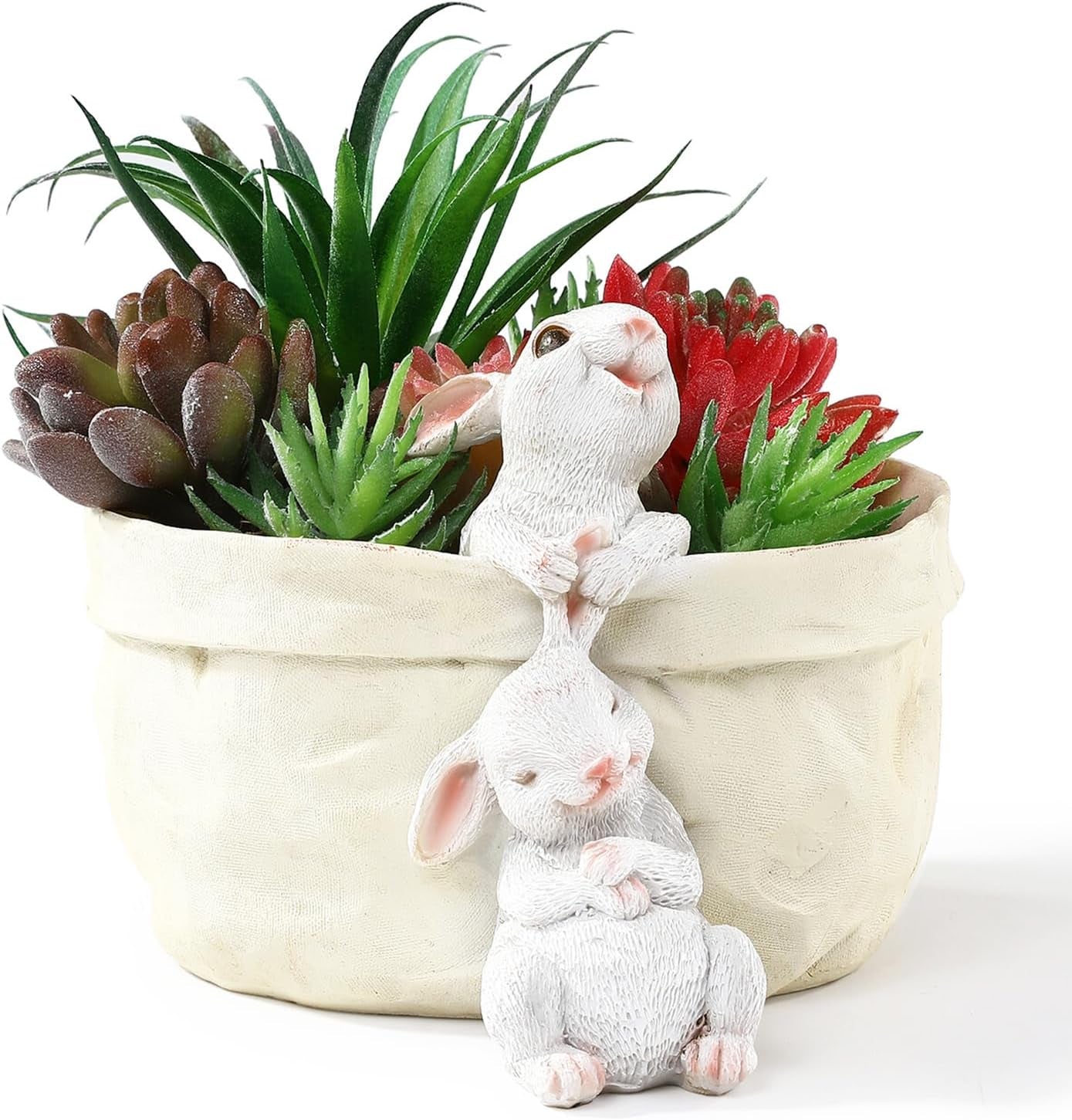 Rabbit Flower Pot Succulent Planter Garden Pots, Bunny Decorative Flower Pot,Animal Shaped Cartoon Planter Pots, Art Decorations for Mom Women （Flower with Drainage Hole）