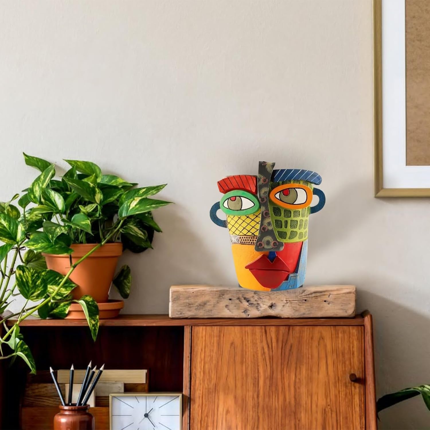 Picasso Brutalist Abstract Beauty Flower Pot Ornaments Head Planter Pots Container Face Planters Pots Head Colorful Face Art Resin Flower Pot (Modern Big)