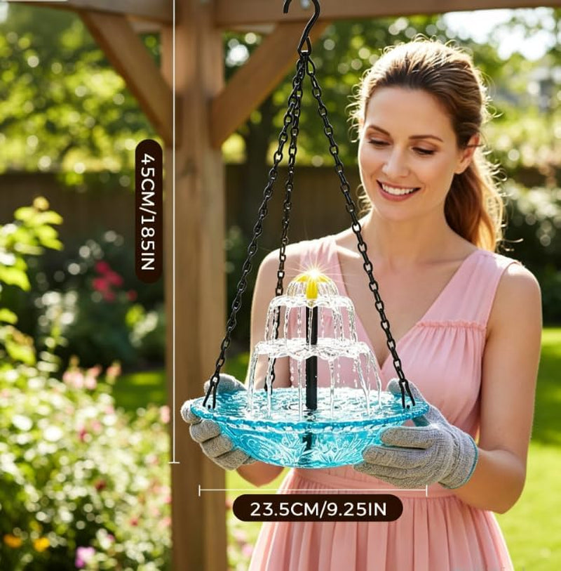 Solar Cascade Hanging Bird Bath Fountain, 2026 Upgraded Hanging Bird Bath with Flowing Water for Outdoors Garden Patio Backyard Lawn Decor (Red)