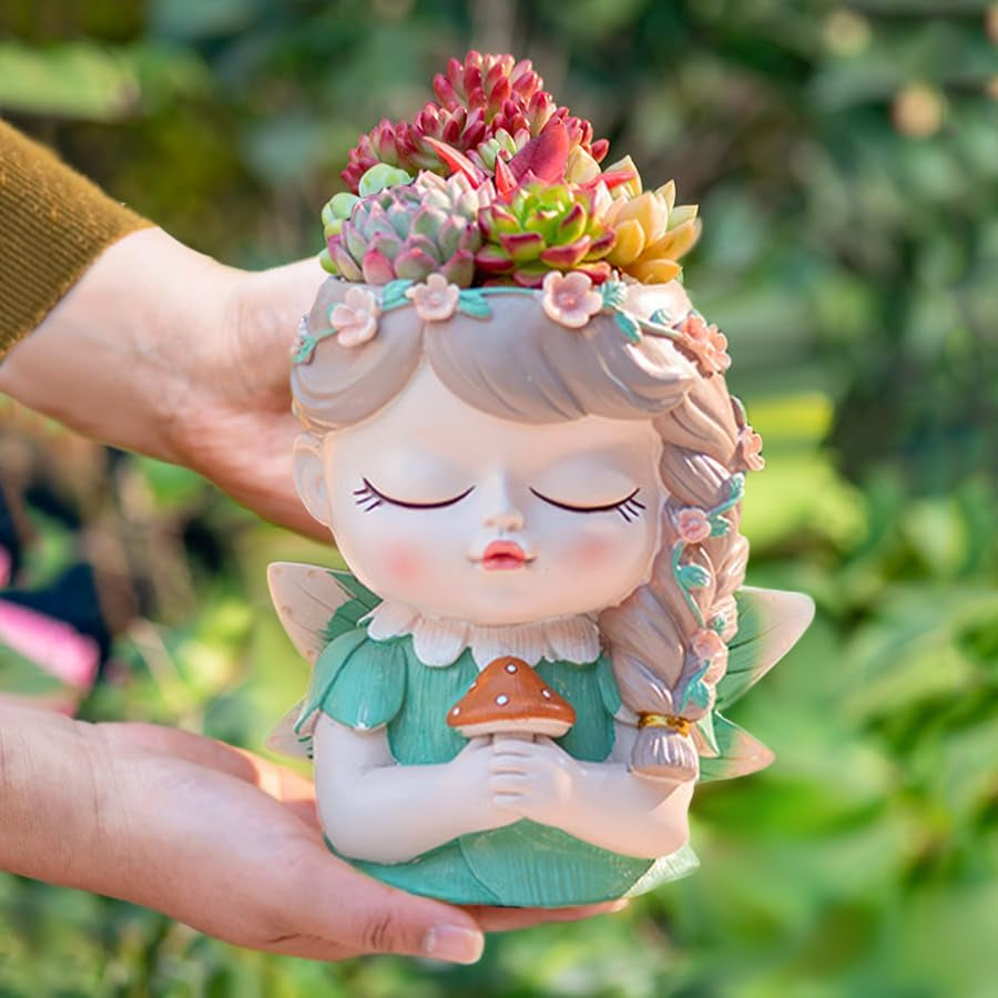 Samll Angel Girl Face Succulent Plant Pots 3Packs with Drainage Hole 4Inch Indoor Cactus Pot Unique Cute Flower Pot with Girl Face Container Planter