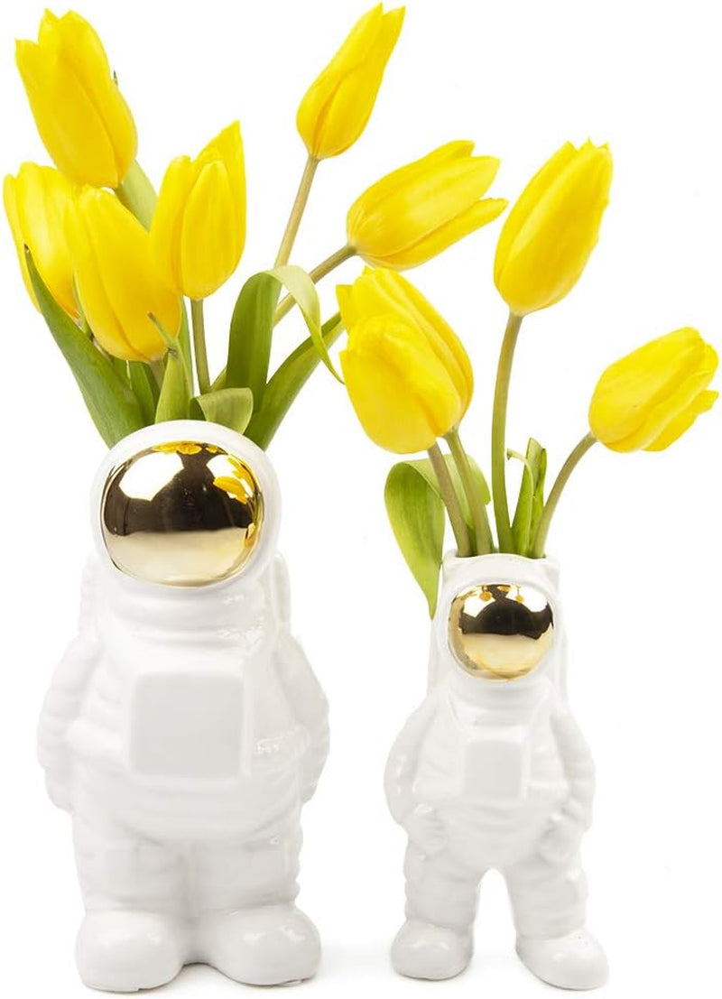 - Astronaut Shape Vase, Planter Simple Modern Flower Bud Vase, White and Gold (Medium)