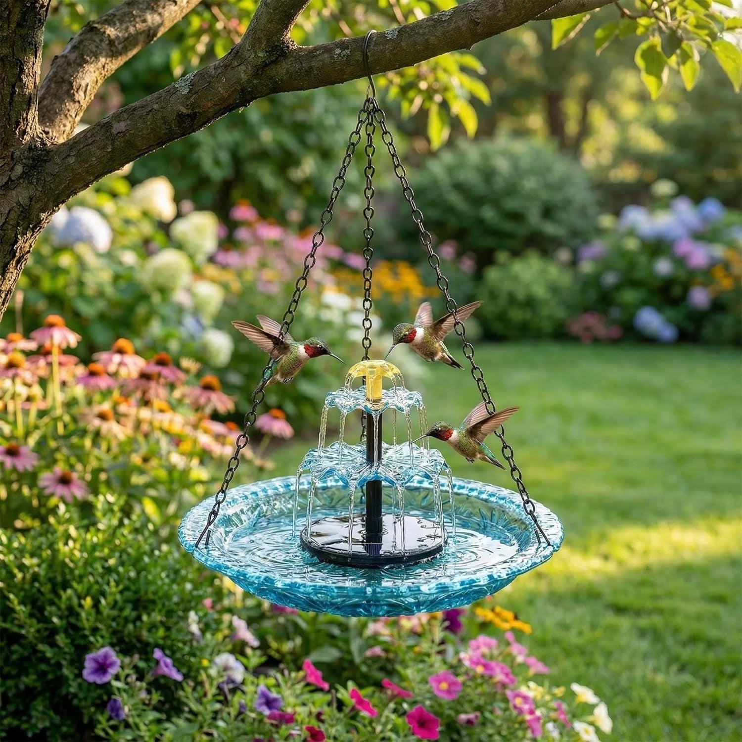 Solar Cascade Hanging Bird Bath Fountain, 2026 Upgraded Hanging Bird Bath with Flowing Water for Outdoors Garden Patio Backyard Lawn Decor (Red)