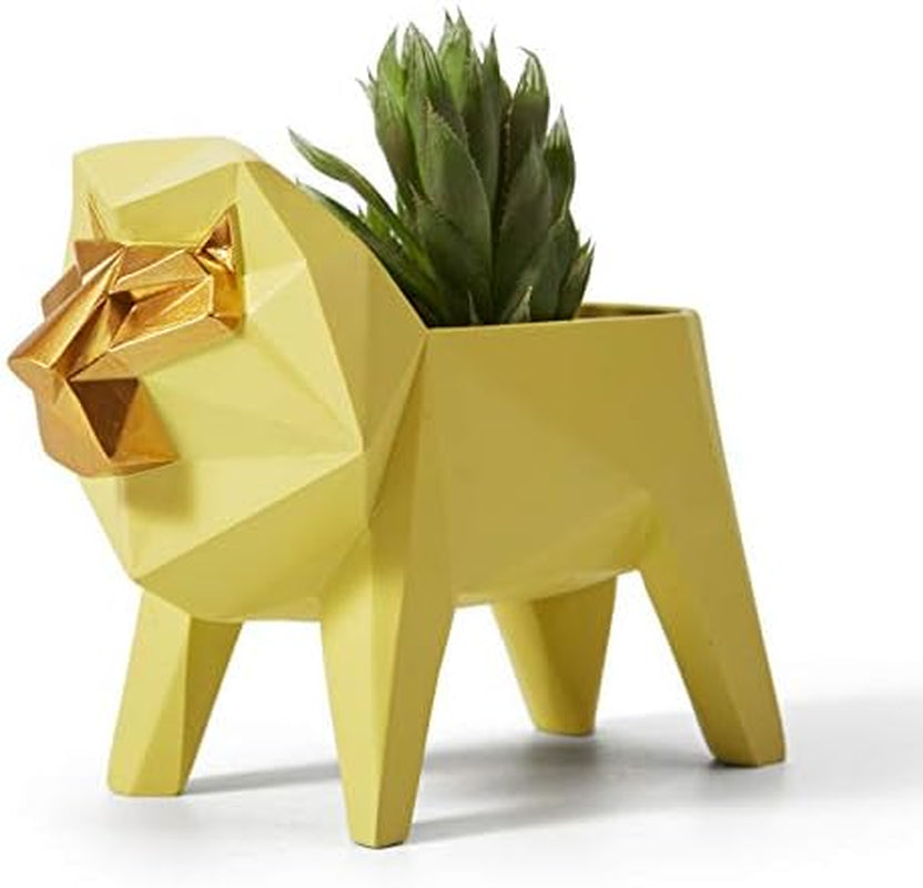 Lion Statue Planter Succulent Pot Modern Animal Sculpture Home Decor Gift for Living Room Office 6.1 Inch