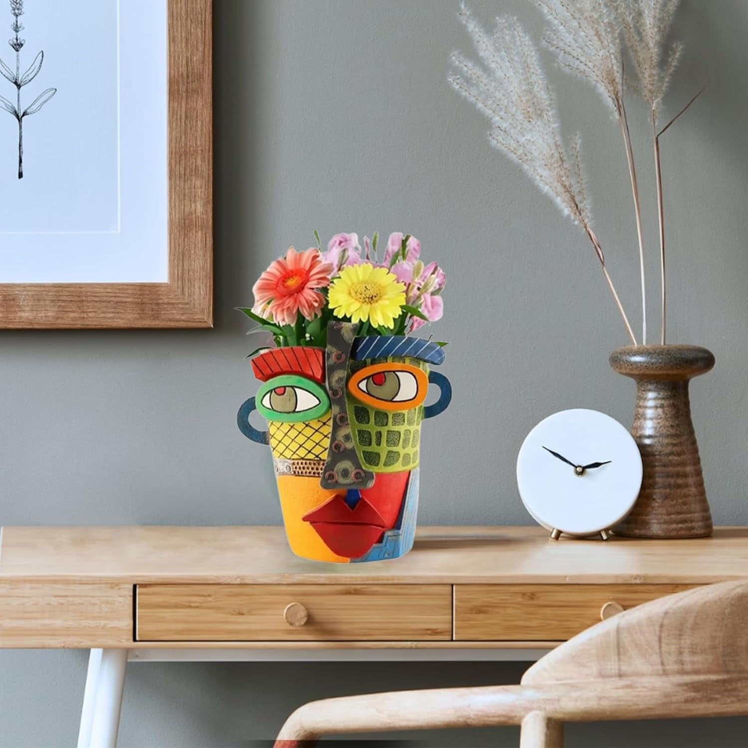Picasso Brutalist Abstract Beauty Flower Pot Ornaments Head Planter Pots Container Face Planters Pots Head Colorful Face Art Resin Flower Pot (Modern Big)