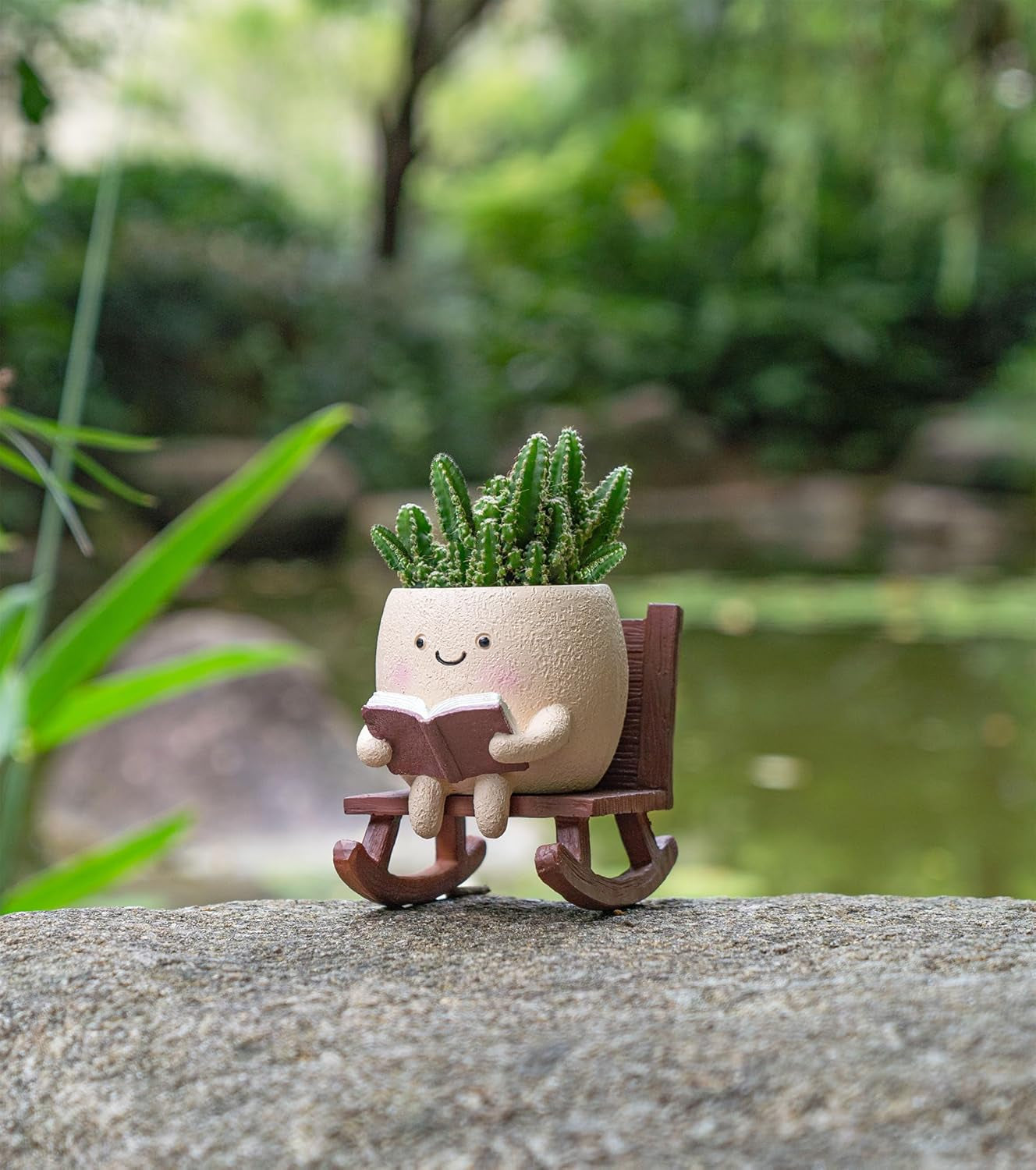 Rocking Chair Smiley Face Planter,Cute Plant Pots for Indoor Outdoor Plants,Succulent Pots with Drainage Hole,Unique Funny Flower Pot for Succulents,Plant Gifts for Mother'S Day, Birthday, Christmas