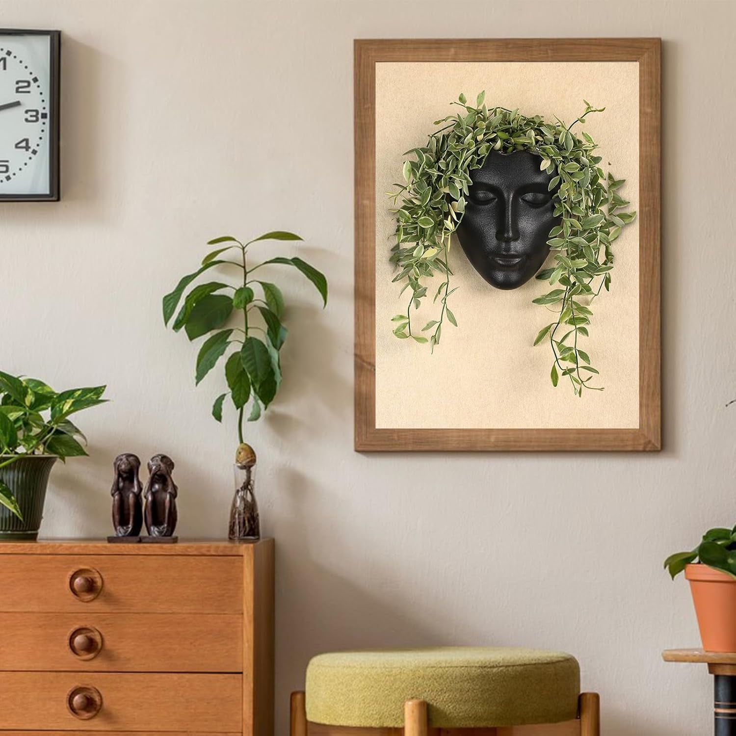 Ceramic Female Form Face Vase - Modern Sculpture Planter Pot, Human Face Shaped Vase, Wall Hanging Plant Pot with Drainage for Home Decor Centerpieces, Office or Outdoor Hanging Decor