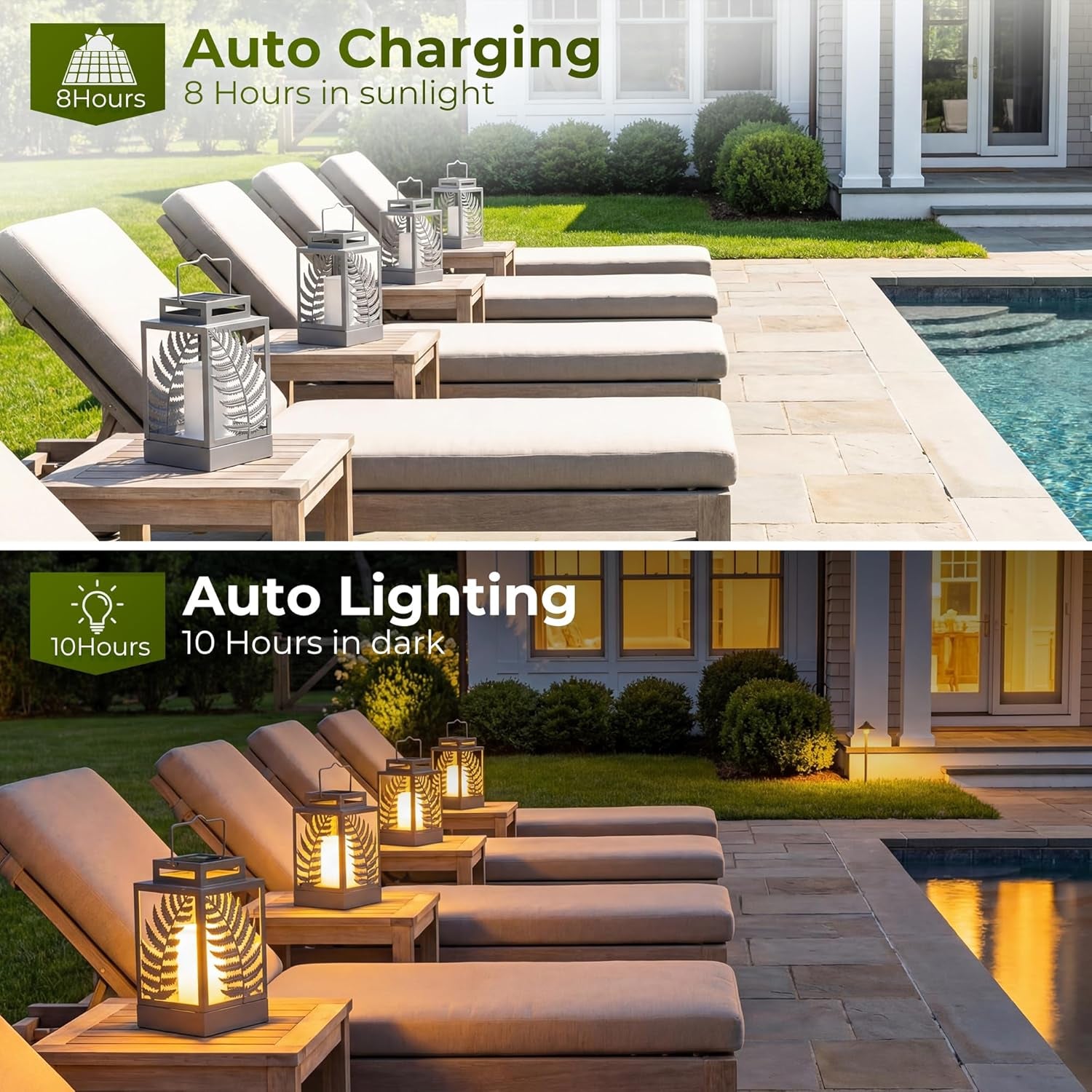 Solar Lights Outdoor with Flickering Flame (2Pack Grey) Upgrade Metal Solar Powered Lantern Landscape Leaf Decorative Hanging Lighting Waterproof LED Umbrella Light for Patio Garden Deck Yard