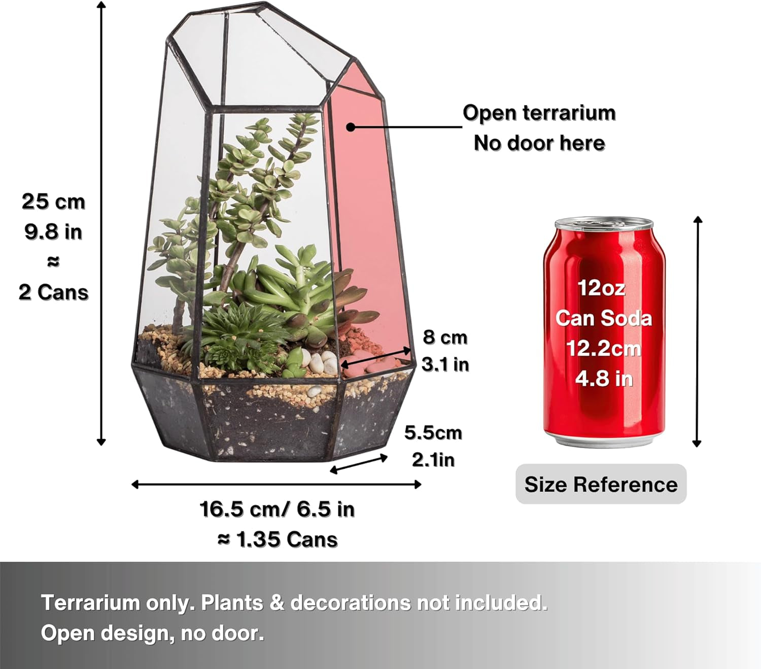 No Door Geometric Glass Terrarium Planter for Small Succulent, Small Cacti, Black Irregular Opened Terrarium Pot, Indoor Home Garden Office Tabletop Decor, 6.5" X 5.7" X 9.8" (No Plants)