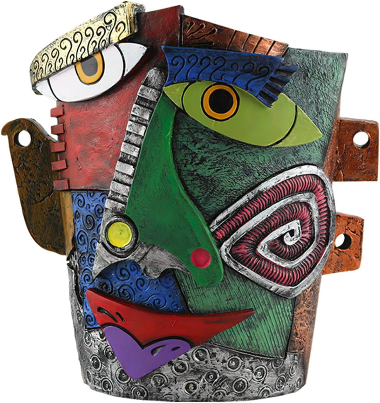 Picasso-Inspired Abstract Face Flower Pot | Unique Head Planter with Drainage Hole | Vibrant Colors & Quirky Art Decor (Tears)