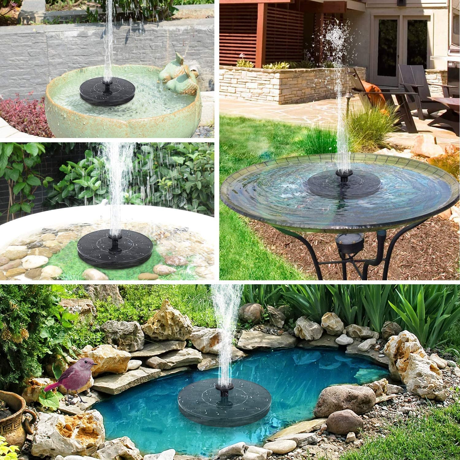 1W Solar Bird Bath Fountain Pump, Solar Fountain, Free Standing Floating Solar Powered Water Fountain Pump for Bird Bath, Garden, Pond, Pool, Outdoor