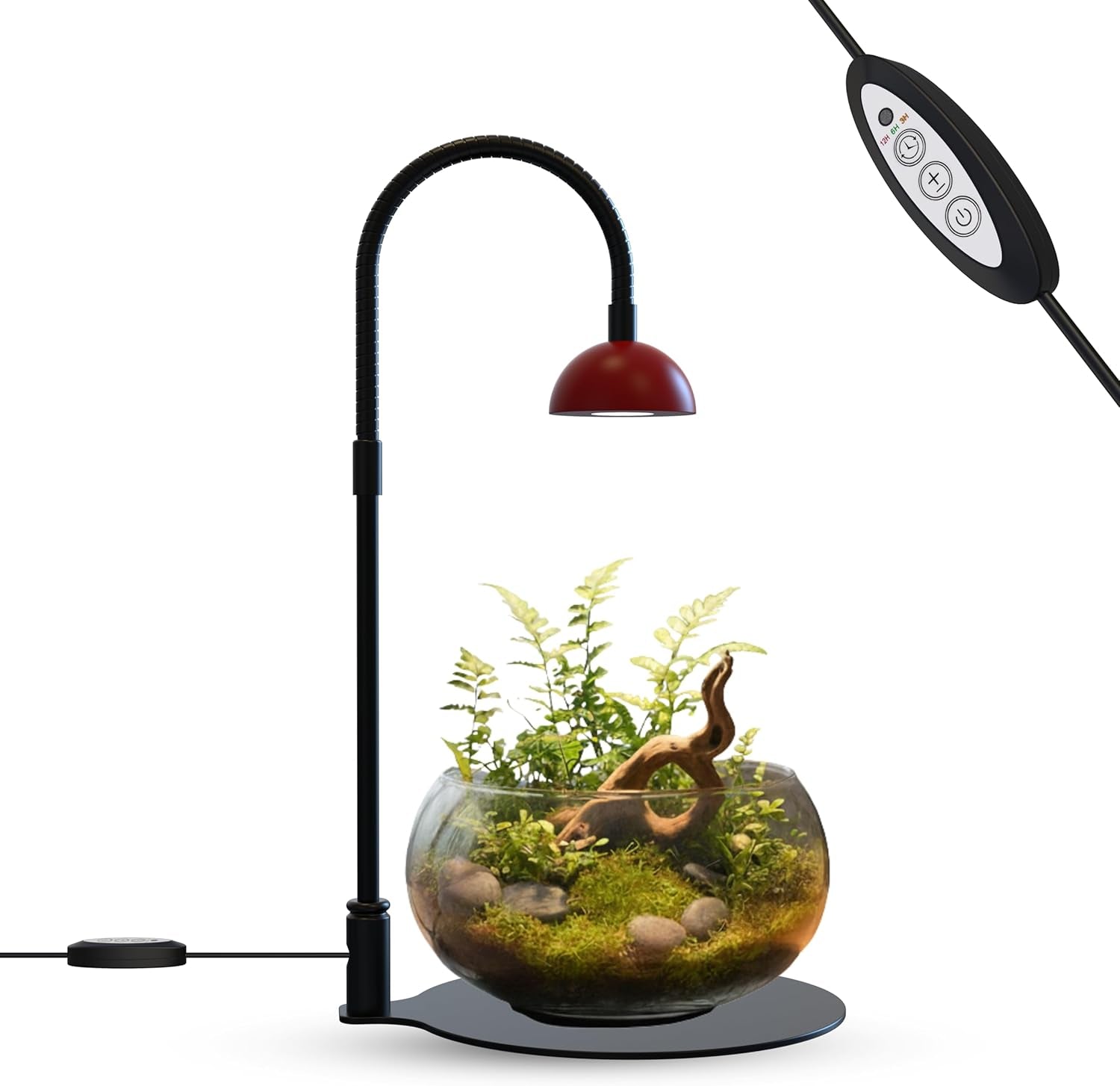 Desktop Grow Lamp Terrarium Light Plant Light on Table with Flexible Gooseneck Lamp for Terrarium Kitchen Vetegable Succulent Lamp with Auto Timer 3/6/12Hrs, 4 Brightness Levels (Red)