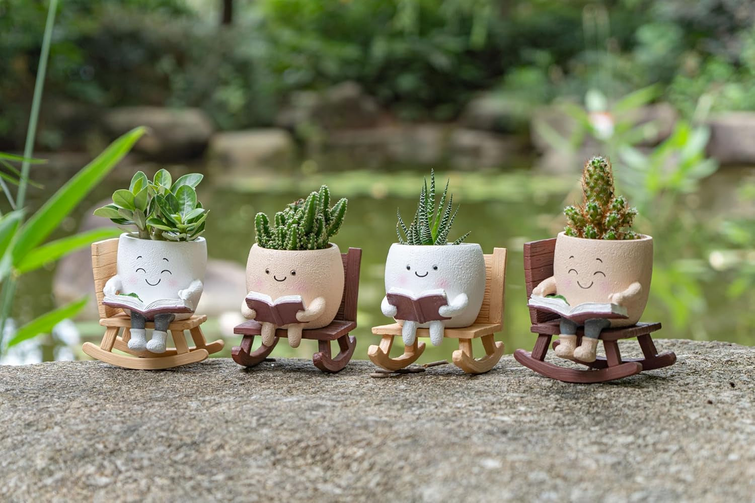 Rocking Chair Smiley Face Planter,Cute Plant Pots for Indoor Outdoor Plants,Succulent Pots with Drainage Hole,Unique Funny Flower Pot for Succulents,Plant Gifts for Mother'S Day, Birthday, Christmas