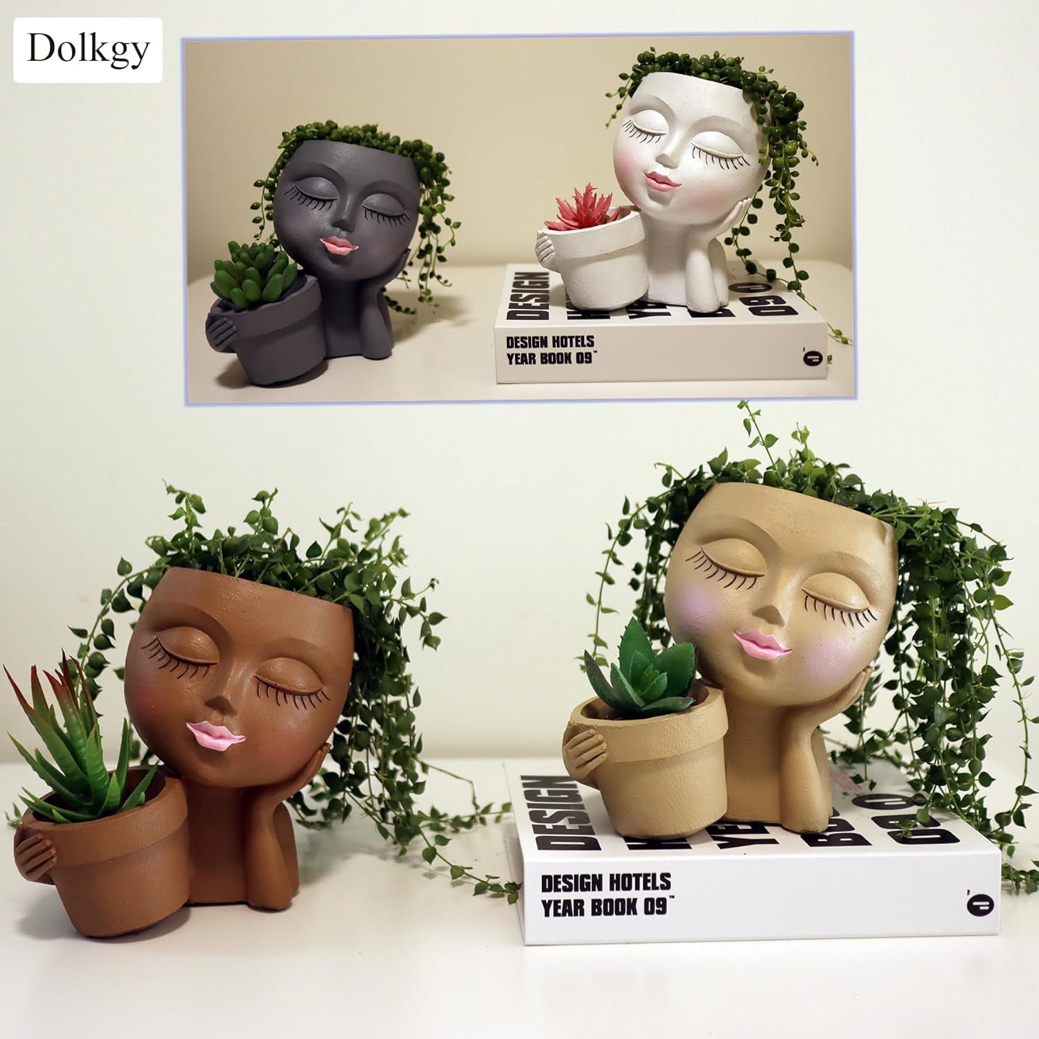 Face Flower Pot Head Planter, Face Planter Black Woman Unique Planters for Indoor Outdoor Plants, Novelty Plant Pots Lady Head Vase with Drainage Hole for Home Garden Succulents Cactus