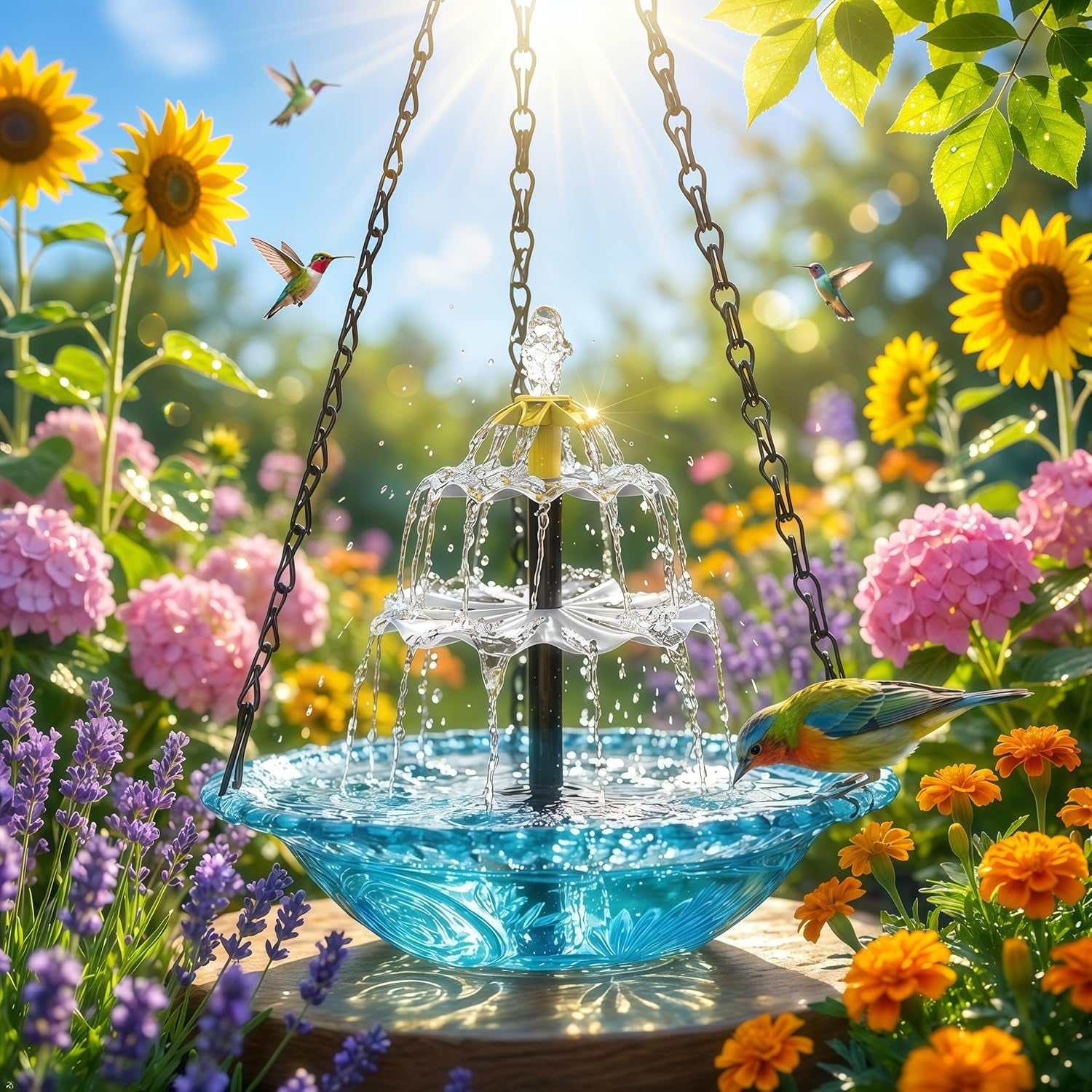 Solar Cascade Hanging Bird Bath Fountain, 2026 Upgraded Hanging Bird Bath with Flowing Water for Outdoors Garden Patio Backyard Lawn Decor (Red)