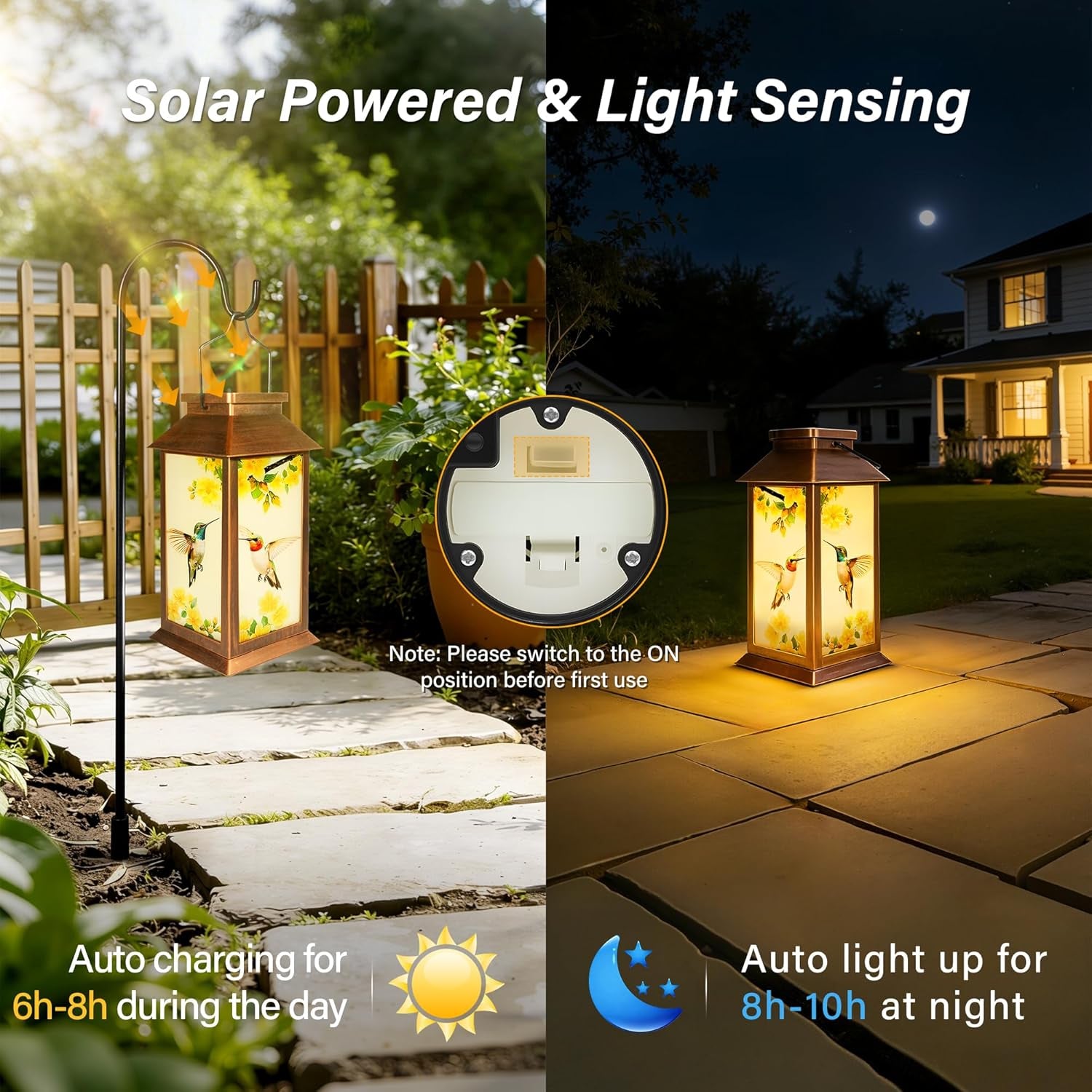 Solar Lanterns Outdoor Waterproof, Hummingbird Garden Decor Gifts for Women Mom Grandma, LED Hanging Solar Lights for outside Yard Patio Lawn Porch