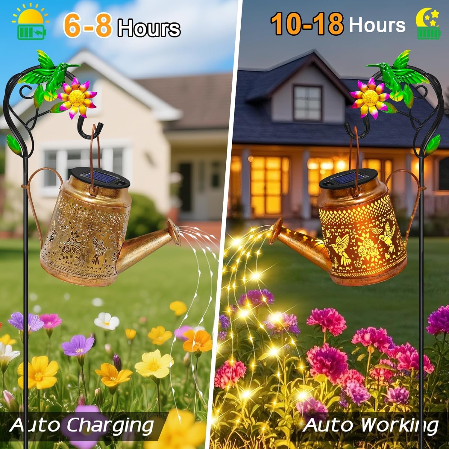 Mothers Day Gifts Solar Lights Outdoor Waterproof Garden Decor,Solar Watering Can Lights Hummingbird Lanterns,Birthday Gift for Mom Women,Decorative Hanging Fairy String Light for Yard Art Patio Porch
