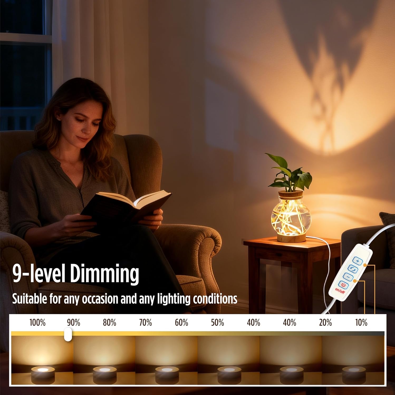 Plant Propagation Station with 9-Level Adjustable LED Light, Glass Planter Station with Waterproof Lighted Wooden Base, Desktop Hydroponic Plants Terrarium Vases Jars for Home & Office Decor