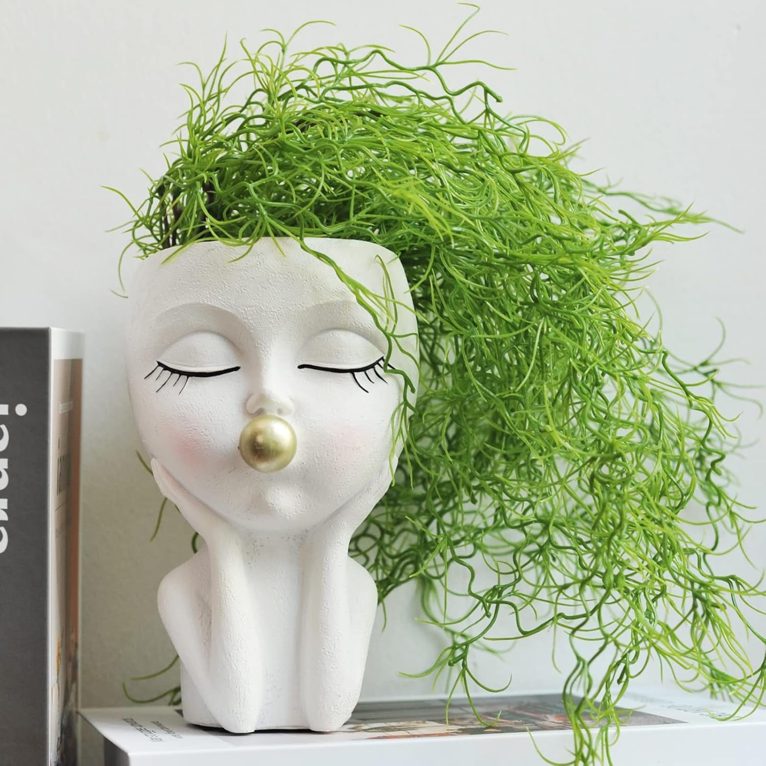 Head Planter Mother and Child Cute Face Planter Pots Head Resin Flower Pots for Indoor Plants with Drainage Hole(Mother&Child-Khaki)